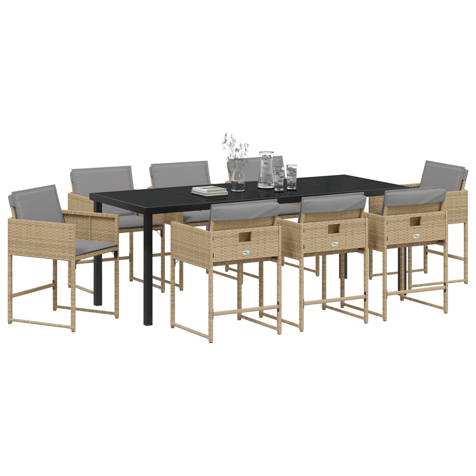 vidaXL 9-teiliges Garten-Esszimmer Set mit Kissen in beigem Poly Rattan