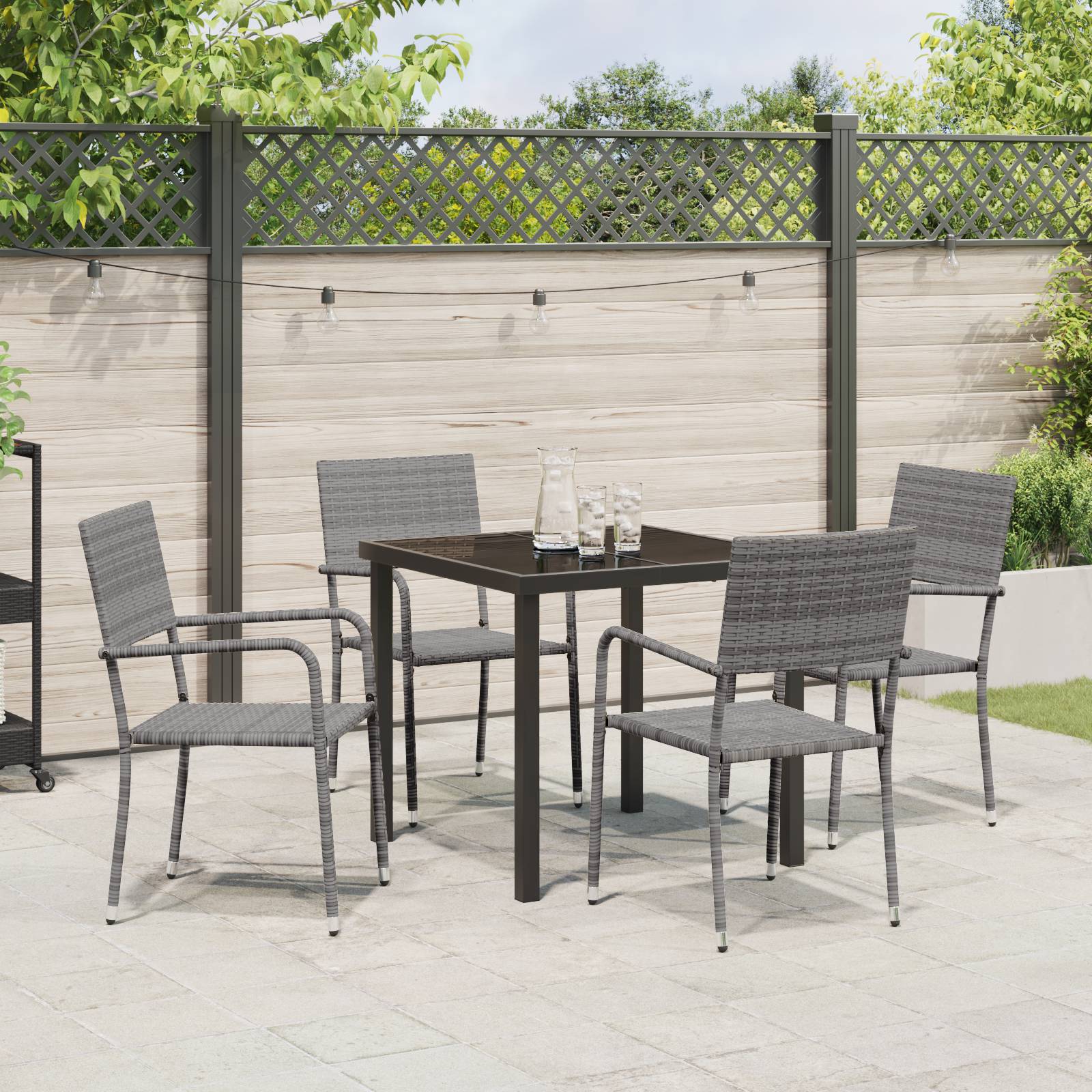 vidaXL 5-teiliges Garten Essset Grau Poly Rattan
