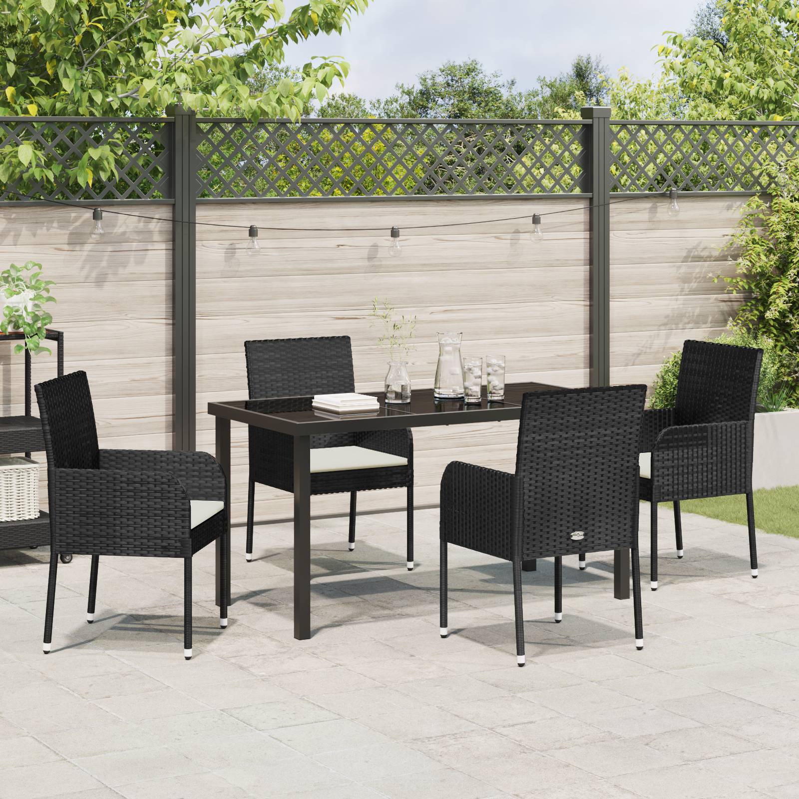 vidaXL 5-teilige Garten-Essgruppe mit Kissen schwarzes Poly-Rattan