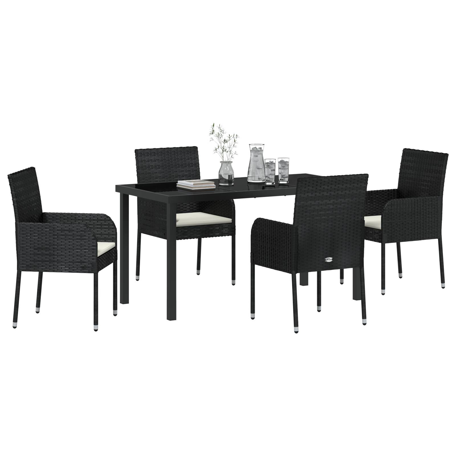 vidaXL 5-teilige Garten-Essgruppe mit Kissen schwarzes Poly-Rattan