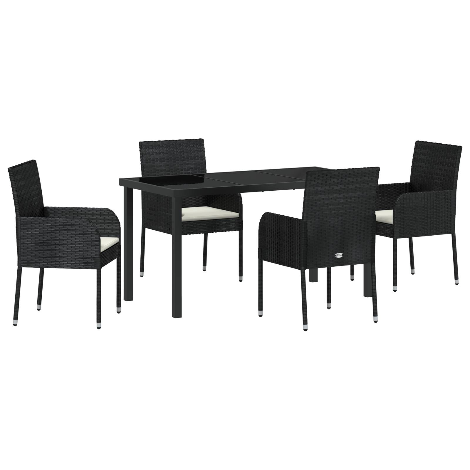 vidaXL 5-teilige Garten-Essgruppe mit Kissen schwarzes Poly-Rattan