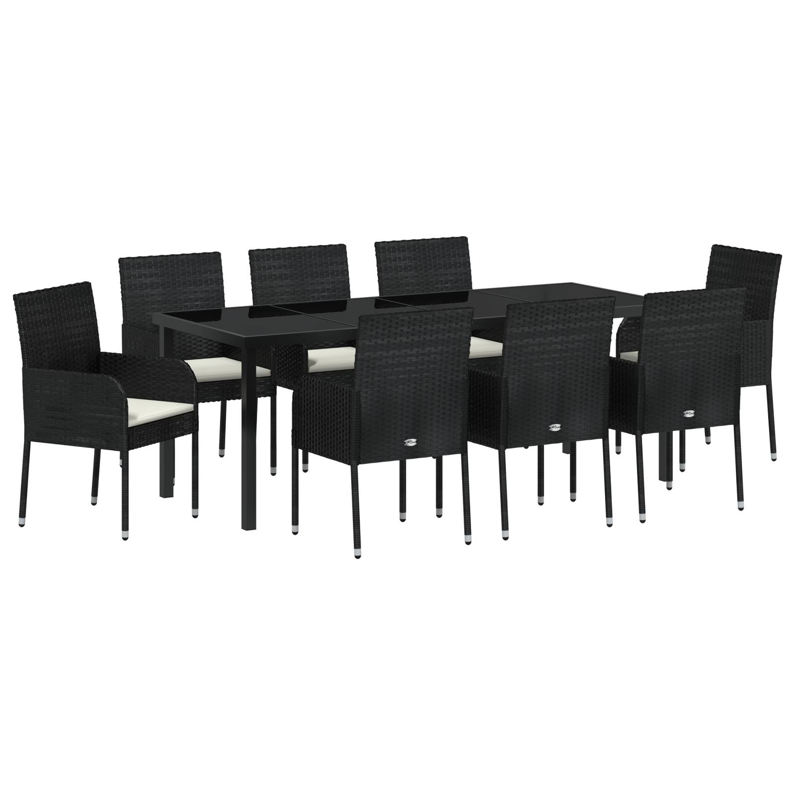 vidaXL 9-teiliges Garten-Ess-Set mit Kissen Schwarz Poly-Rattan