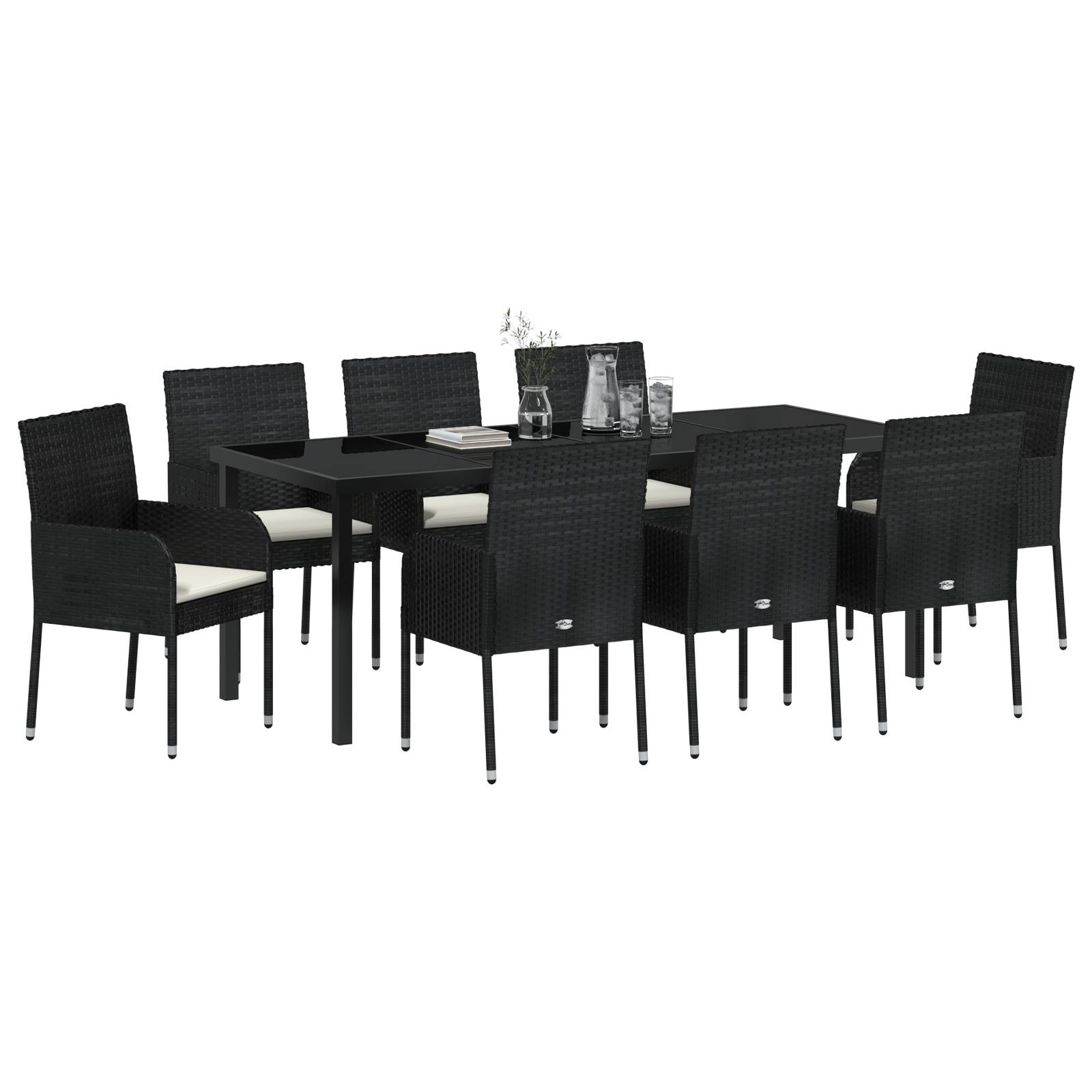 vidaXL 9-teiliges Garten-Ess-Set mit Kissen Schwarz Poly-Rattan