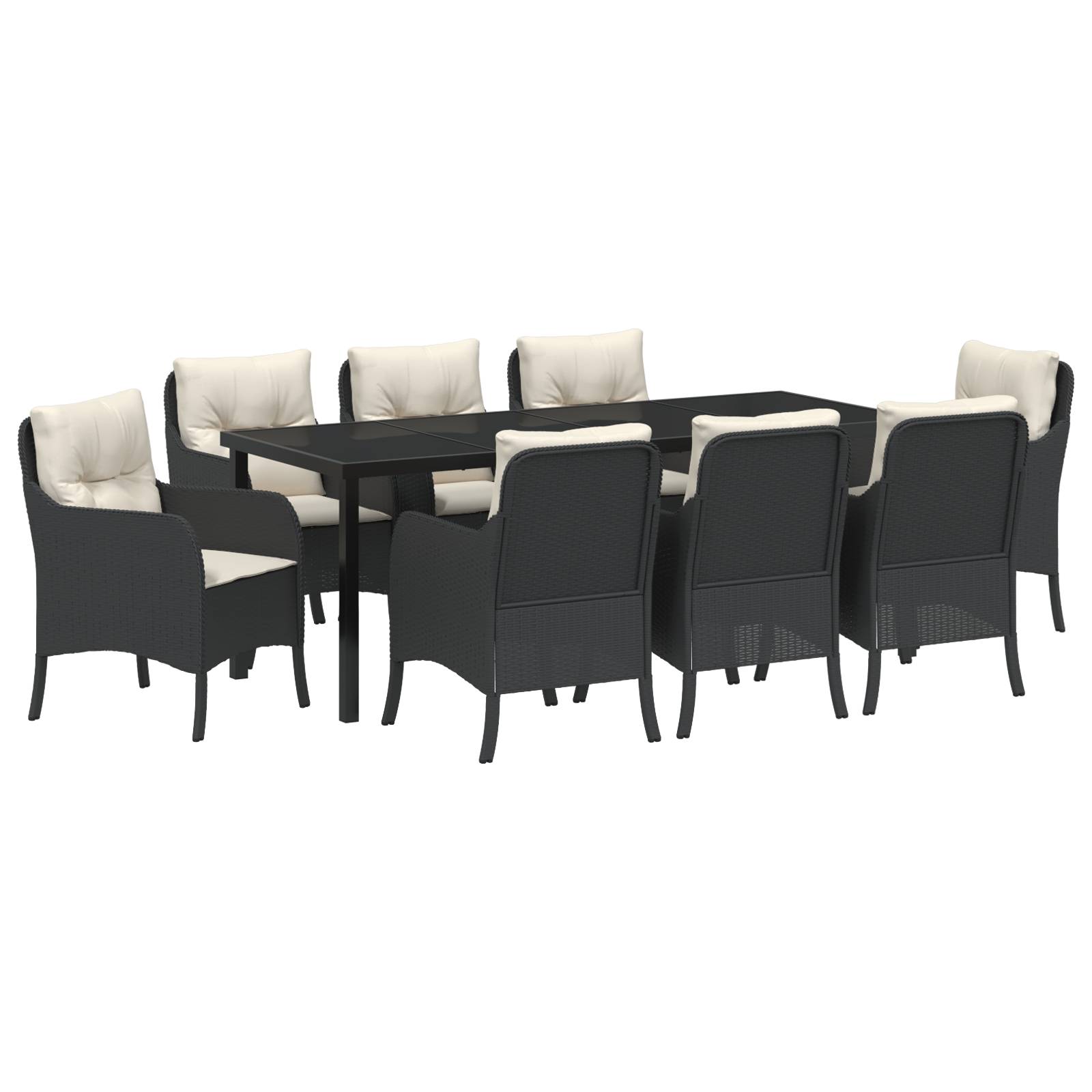 vidaXL 9-teiliges Garten-Essset mit Kissen Schwarz Poly-Rattan