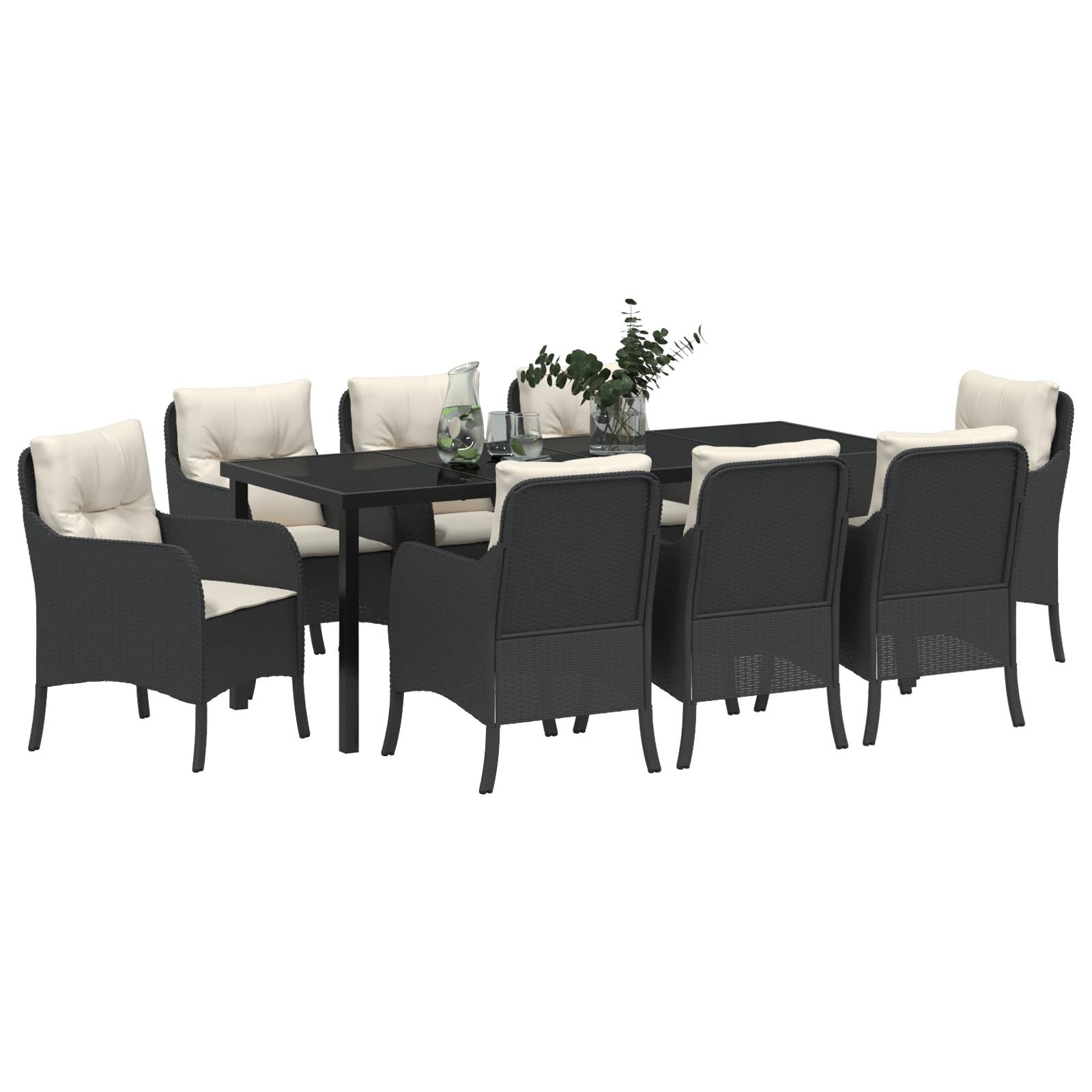 vidaXL 9-teiliges Garten-Essset mit Kissen Schwarz Poly-Rattan