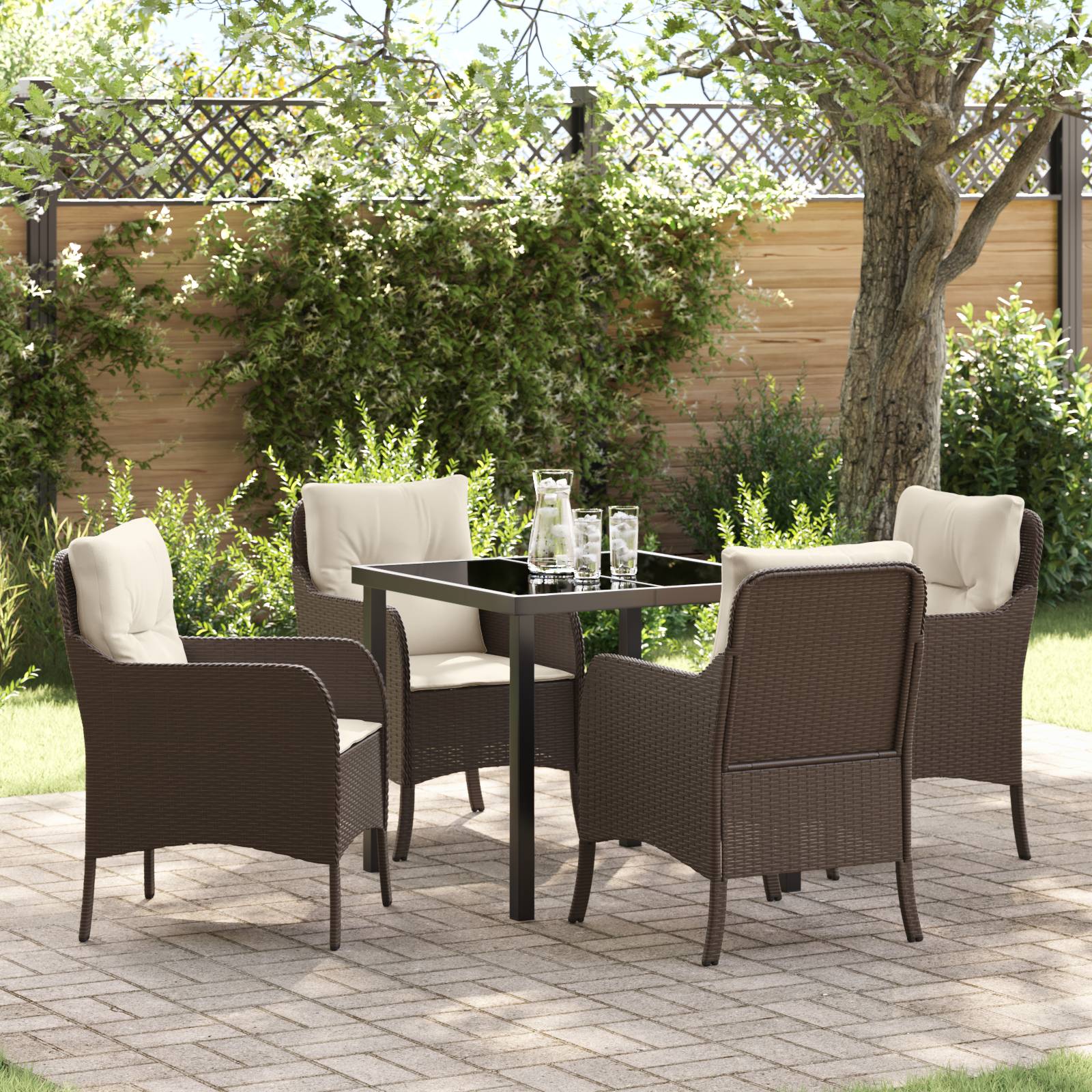 vidaXL 5-teiliges Garten-Ess-Set mit Kissen Braun Poly-Rattan