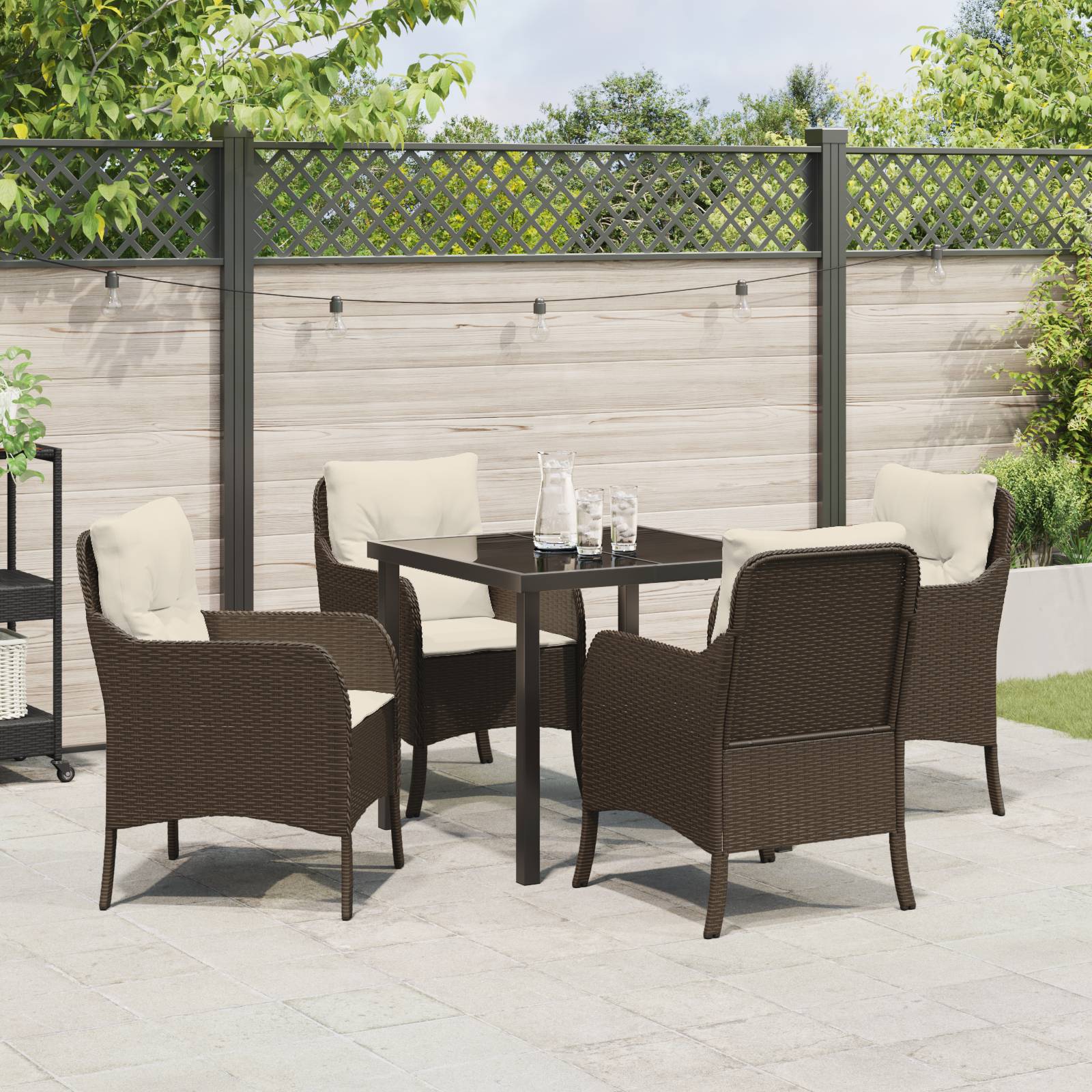 vidaXL 5-teiliges Garten-Ess-Set mit Kissen Braun Poly-Rattan