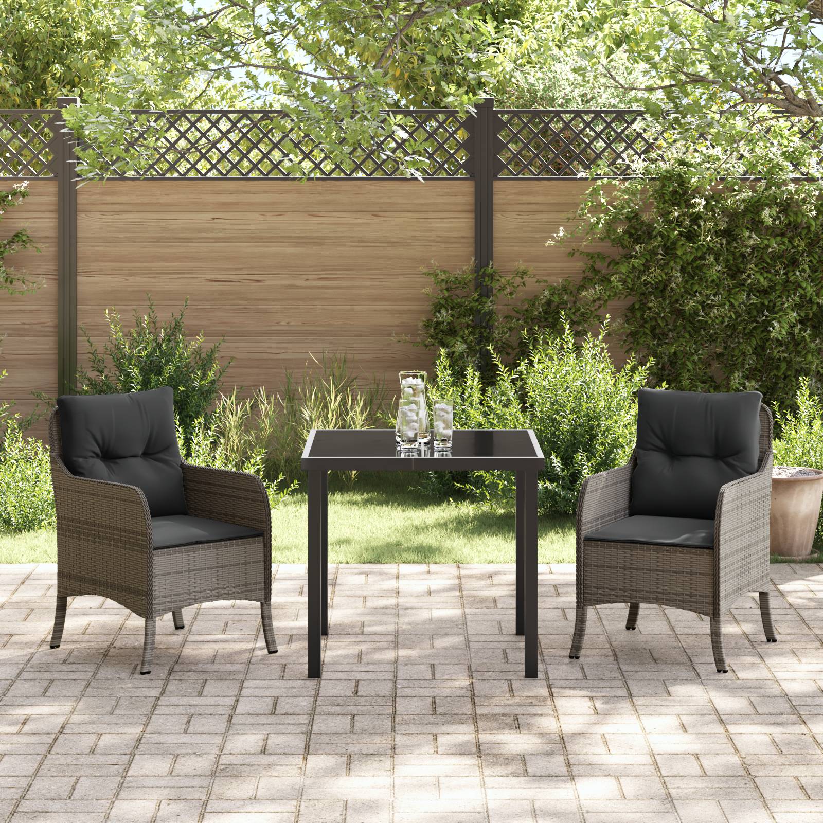 vidaXL 3-teiliges Garten-Esszimmer-Set mit Kissen Grau Poly Rattan