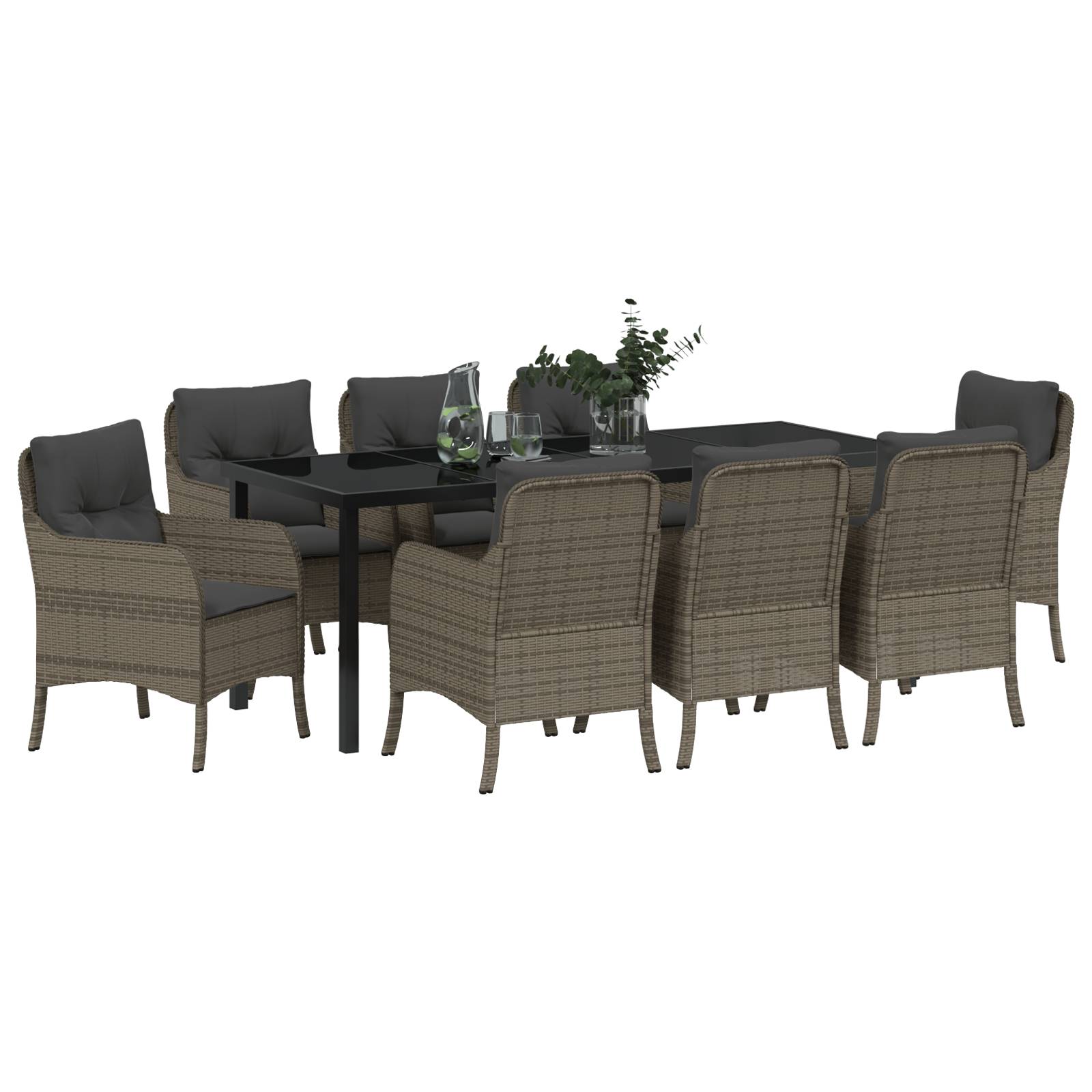 vidaXL 9-teiliges Garten-Esszimmer-Set mit Kissen Grau Poly Rattan