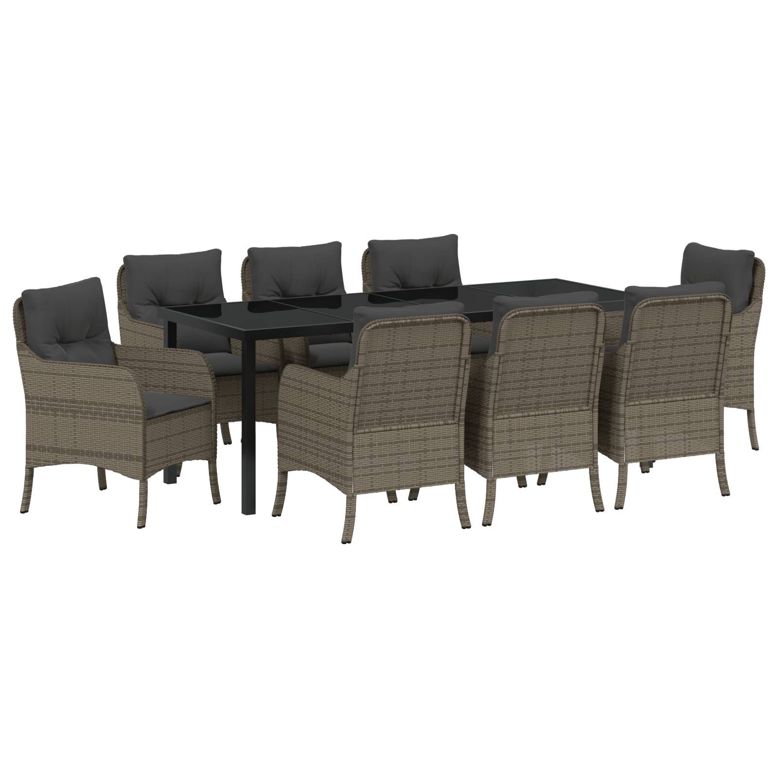 vidaXL 9-teiliges Garten-Esszimmer-Set mit Kissen Grau Poly Rattan