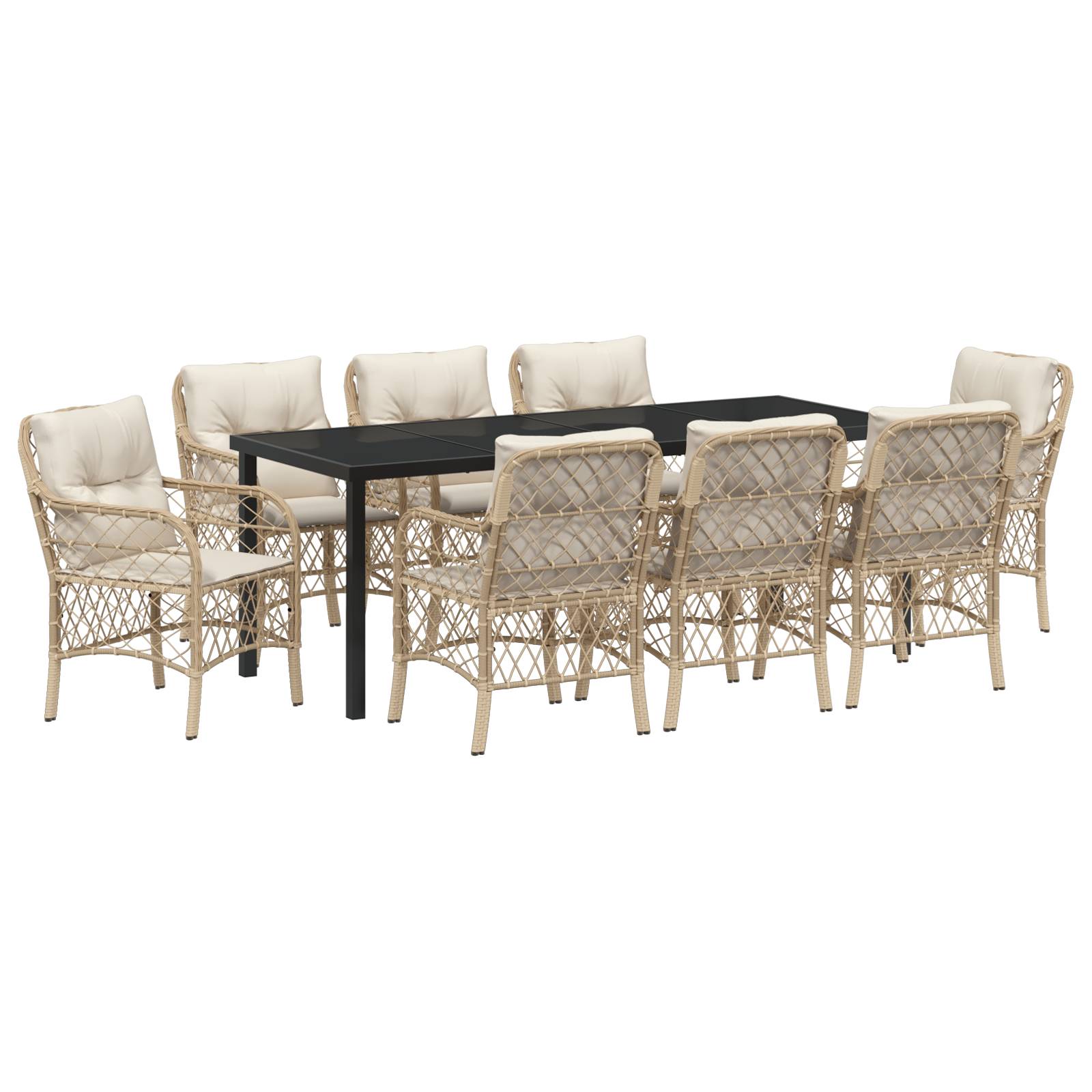 vidaXL 9-teiliges Garten-Essset mit Kissen Beige Poly-Rattan