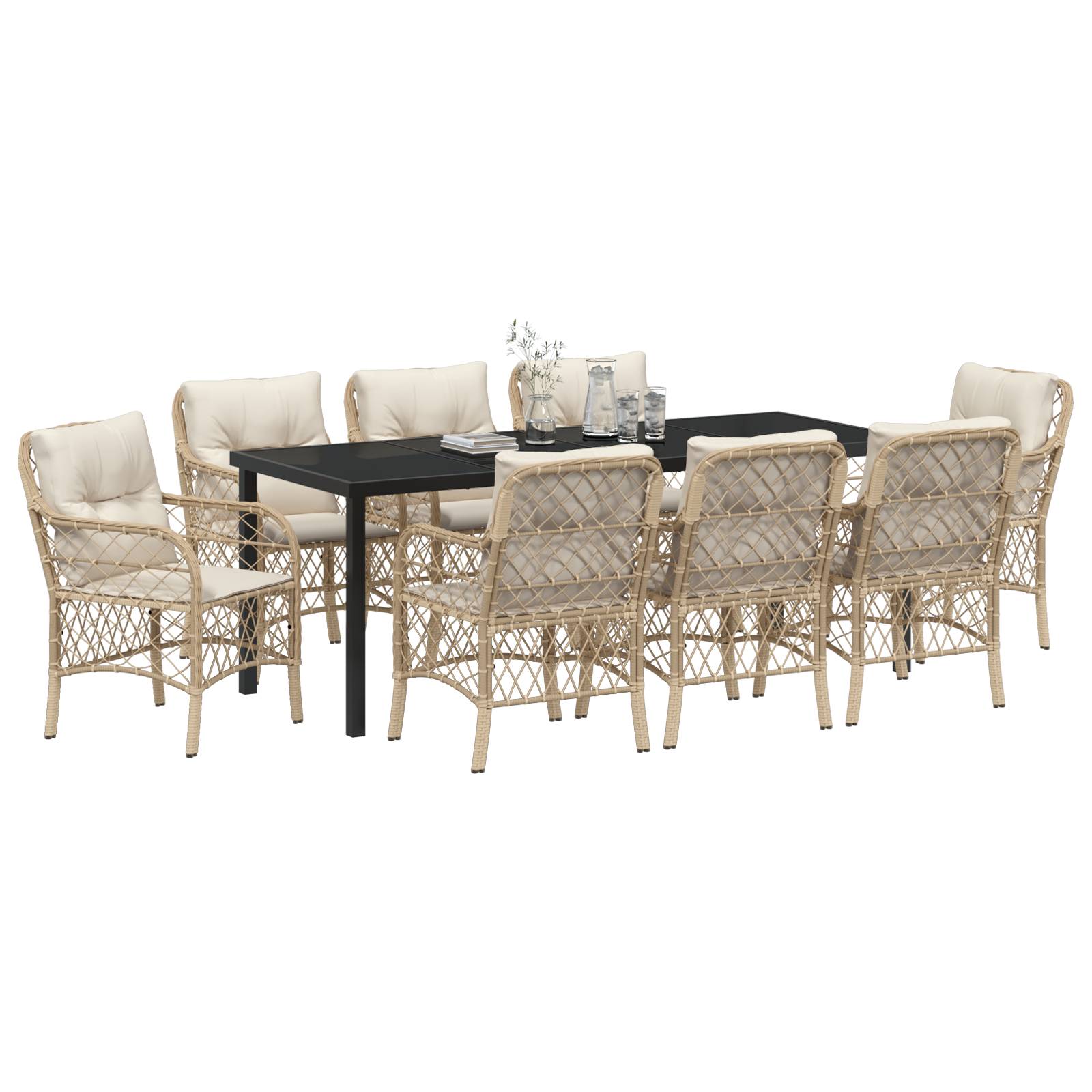 vidaXL 9-teiliges Garten-Essset mit Kissen Beige Poly-Rattan