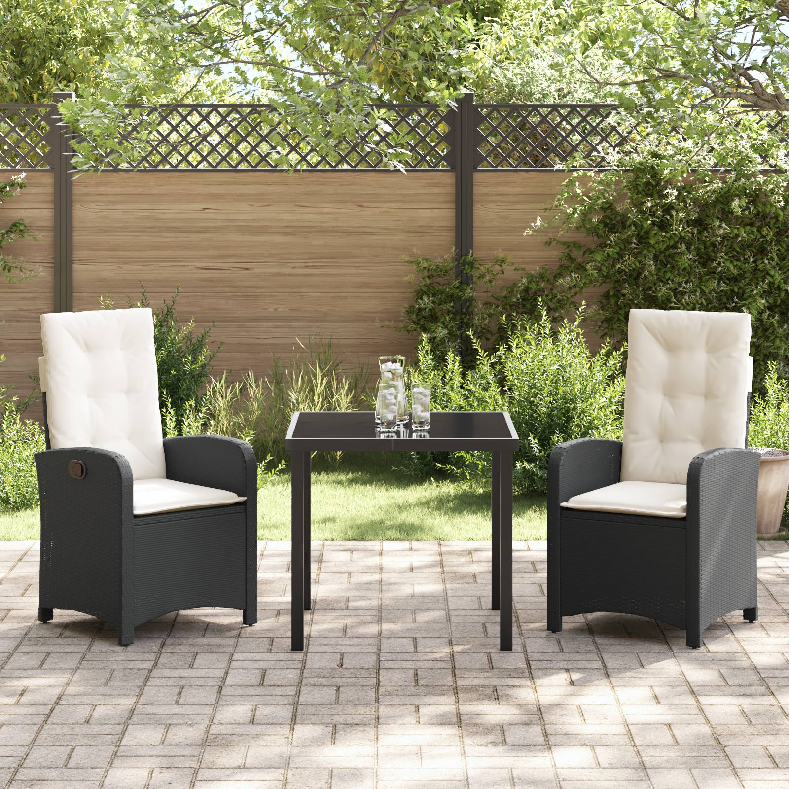 vidaXL 3-teiliges Garten-Essenset mit Kissen Schwarz Poly-Rattan