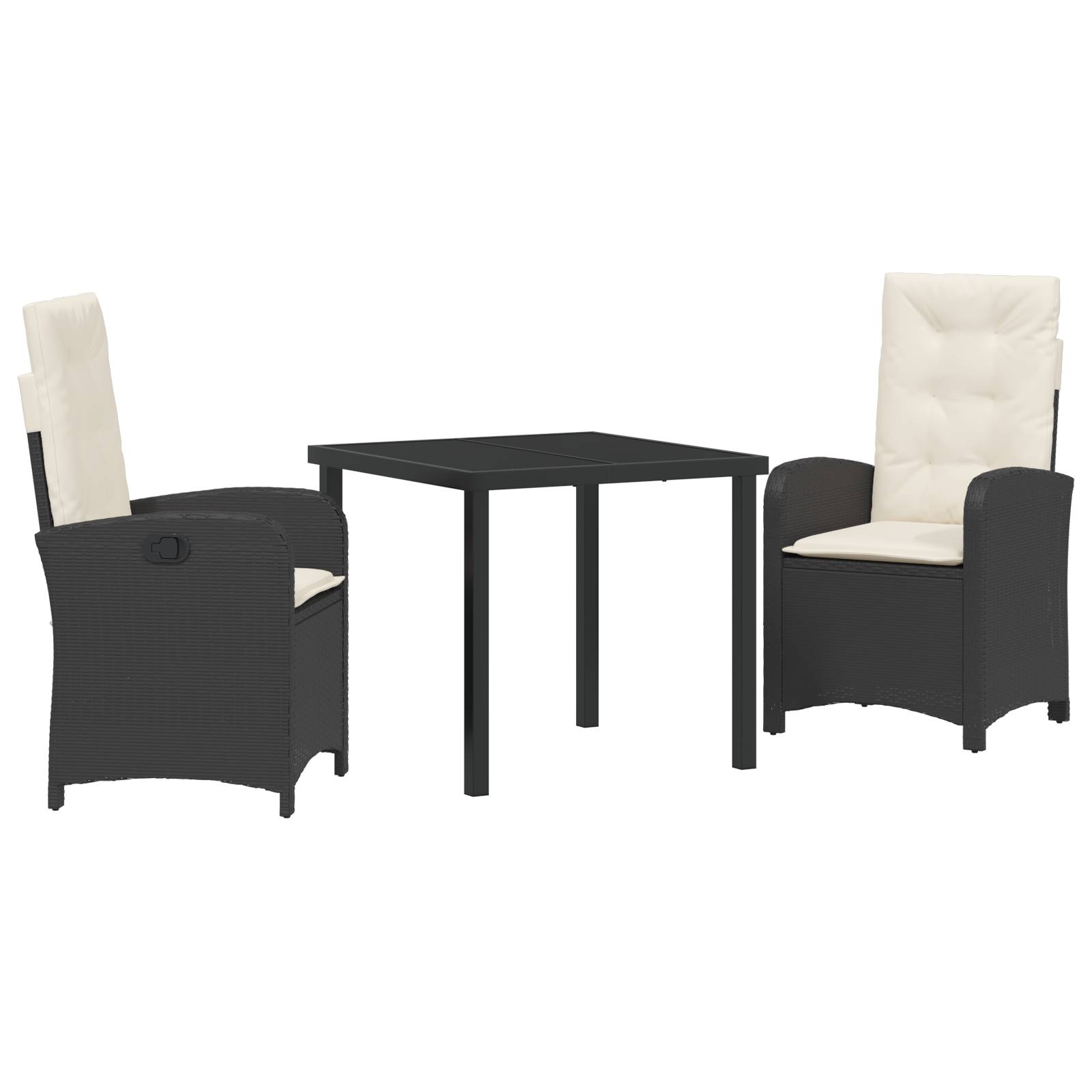vidaXL 3-teiliges Garten-Essenset mit Kissen Schwarz Poly-Rattan