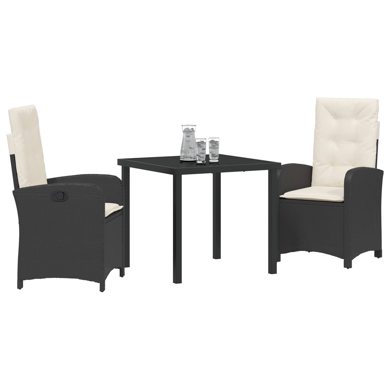 vidaXL 3-teiliges Garten-Essenset mit Kissen Schwarz Poly-Rattan