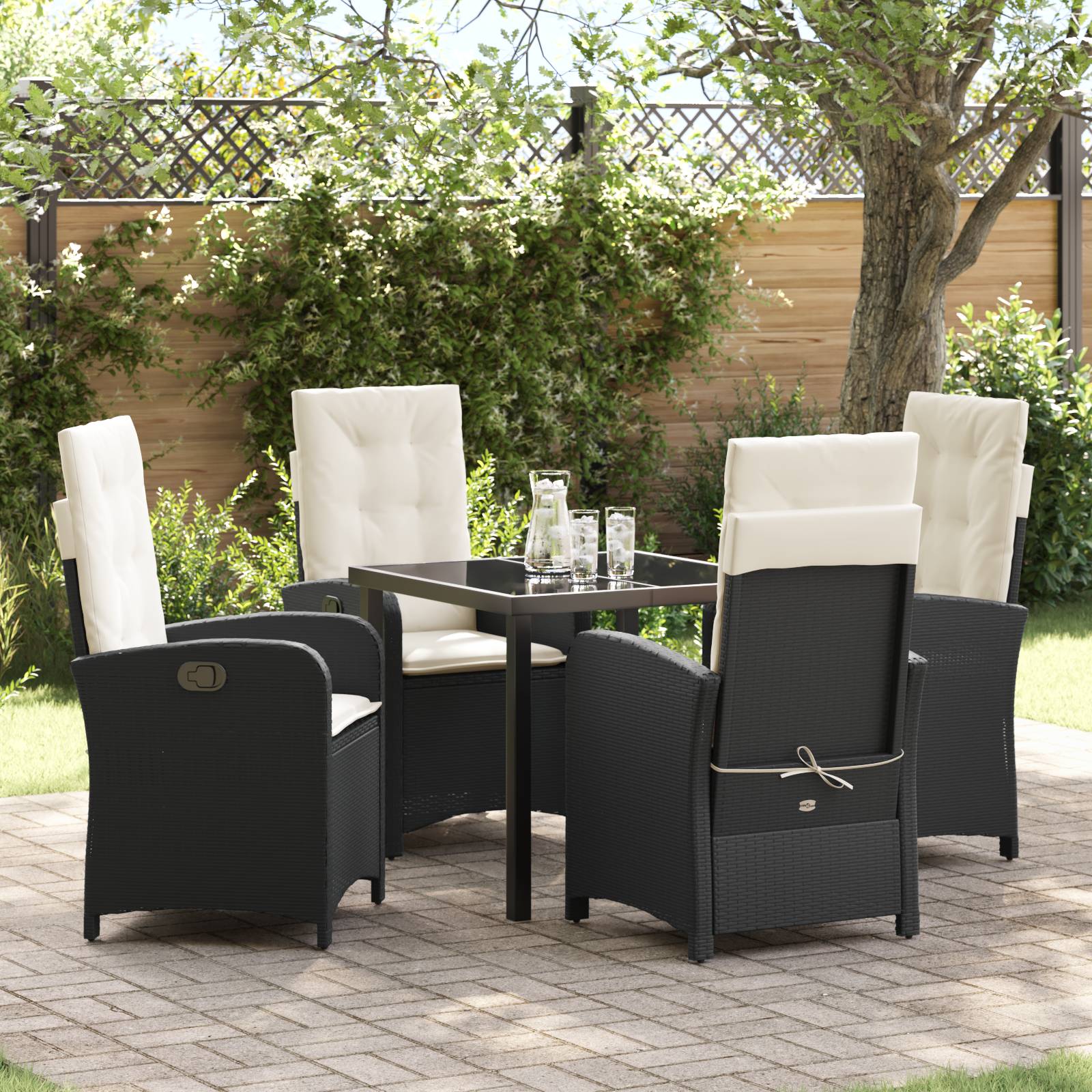 vidaXL 5-teiliges Garten-Essset mit Kissen Schwarz Poly-Rattan