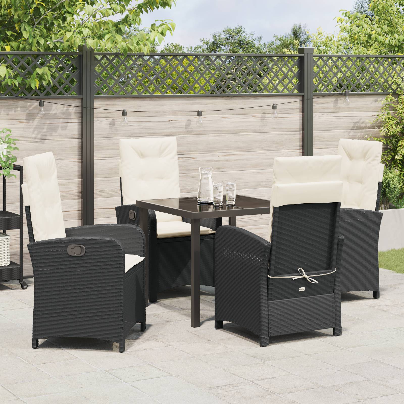 vidaXL 5-teiliges Garten-Essset mit Kissen Schwarz Poly-Rattan