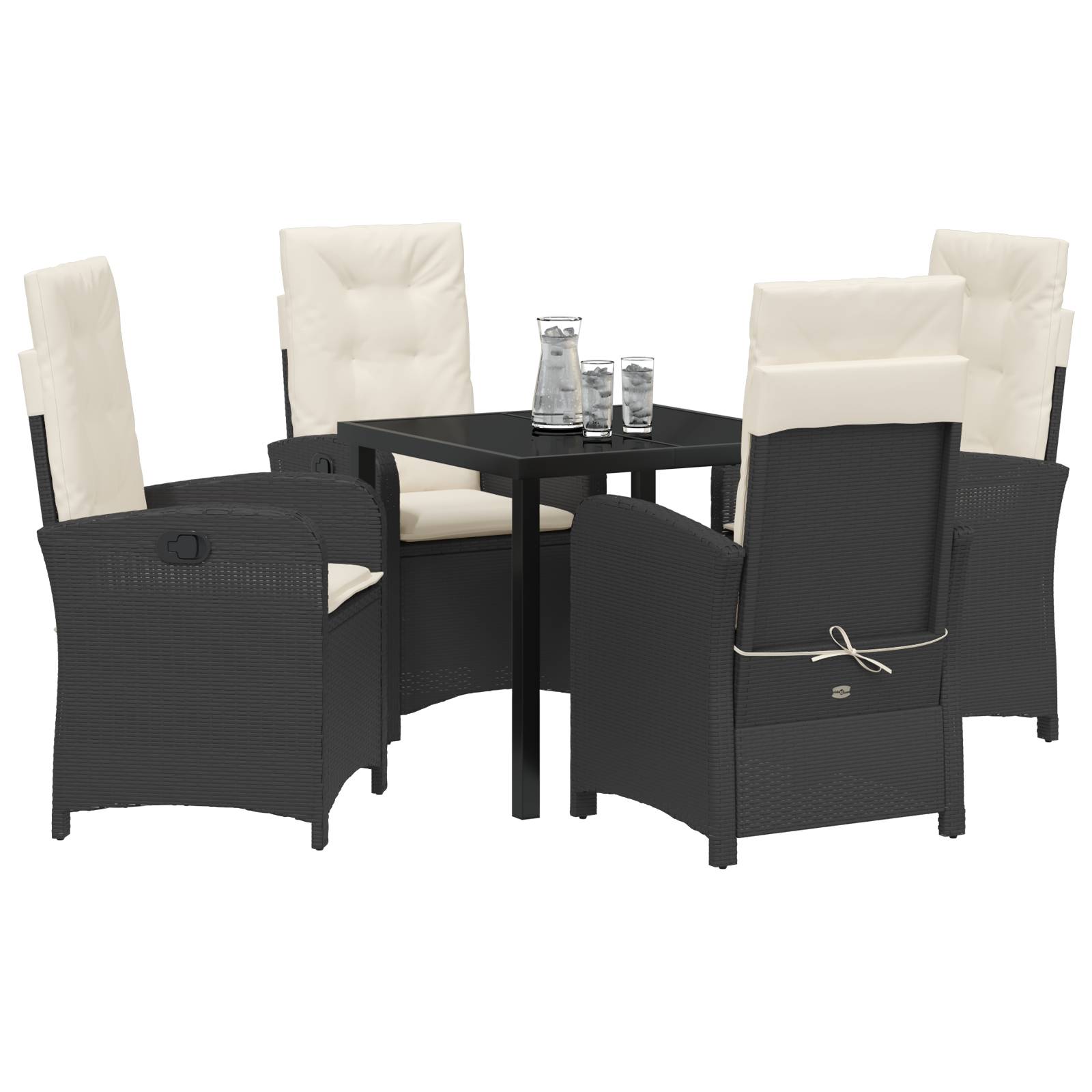 vidaXL 5-teiliges Garten-Essset mit Kissen Schwarz Poly-Rattan
