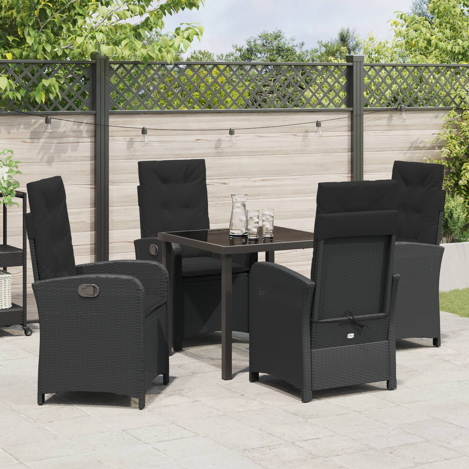 vidaXL 5-teiliges Gartentisch-Set mit Kissen Schwarz Poly-Rattan