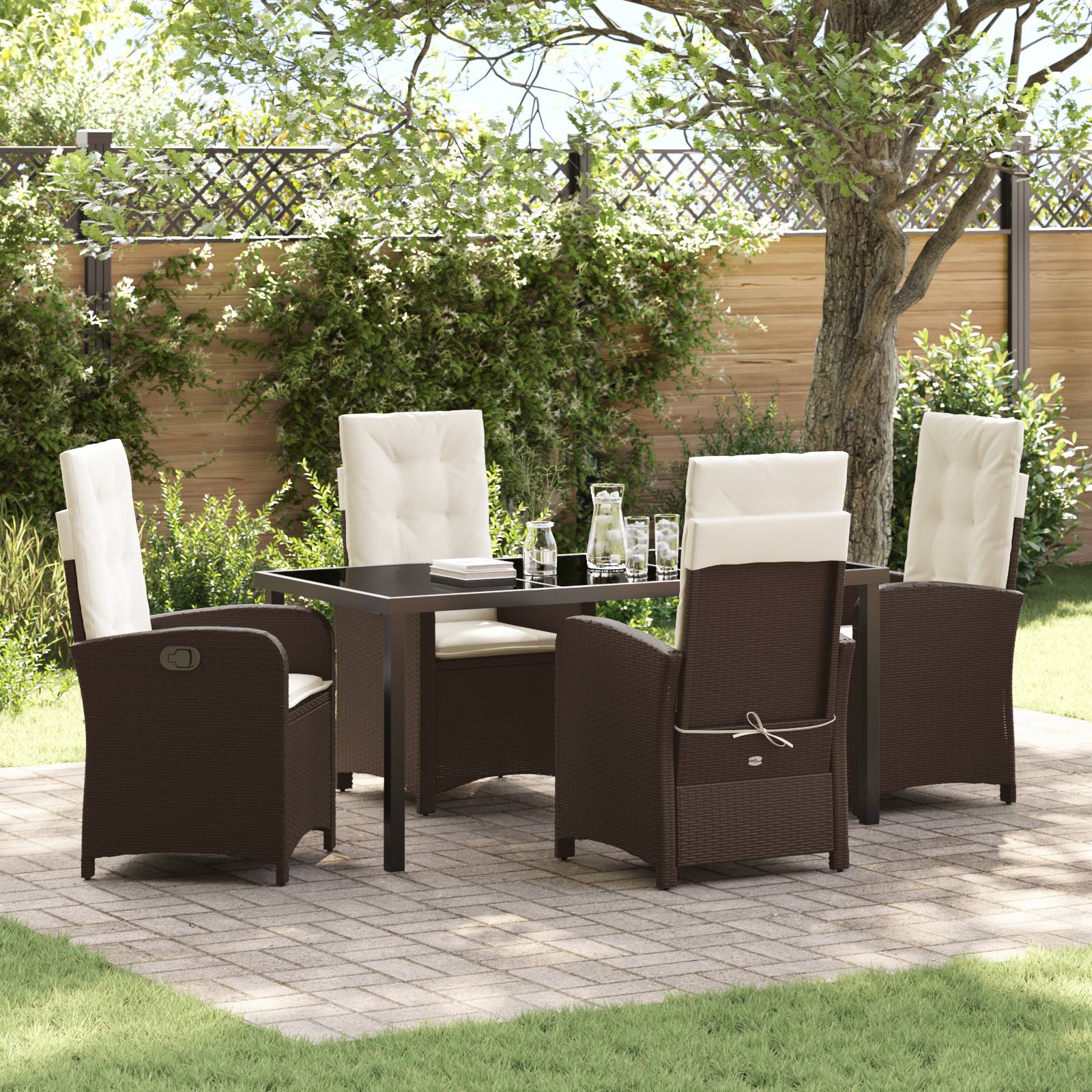 vidaXL 5-teiliges Garten-Ess-Set mit Kissen in Braun aus Poly-Rattan