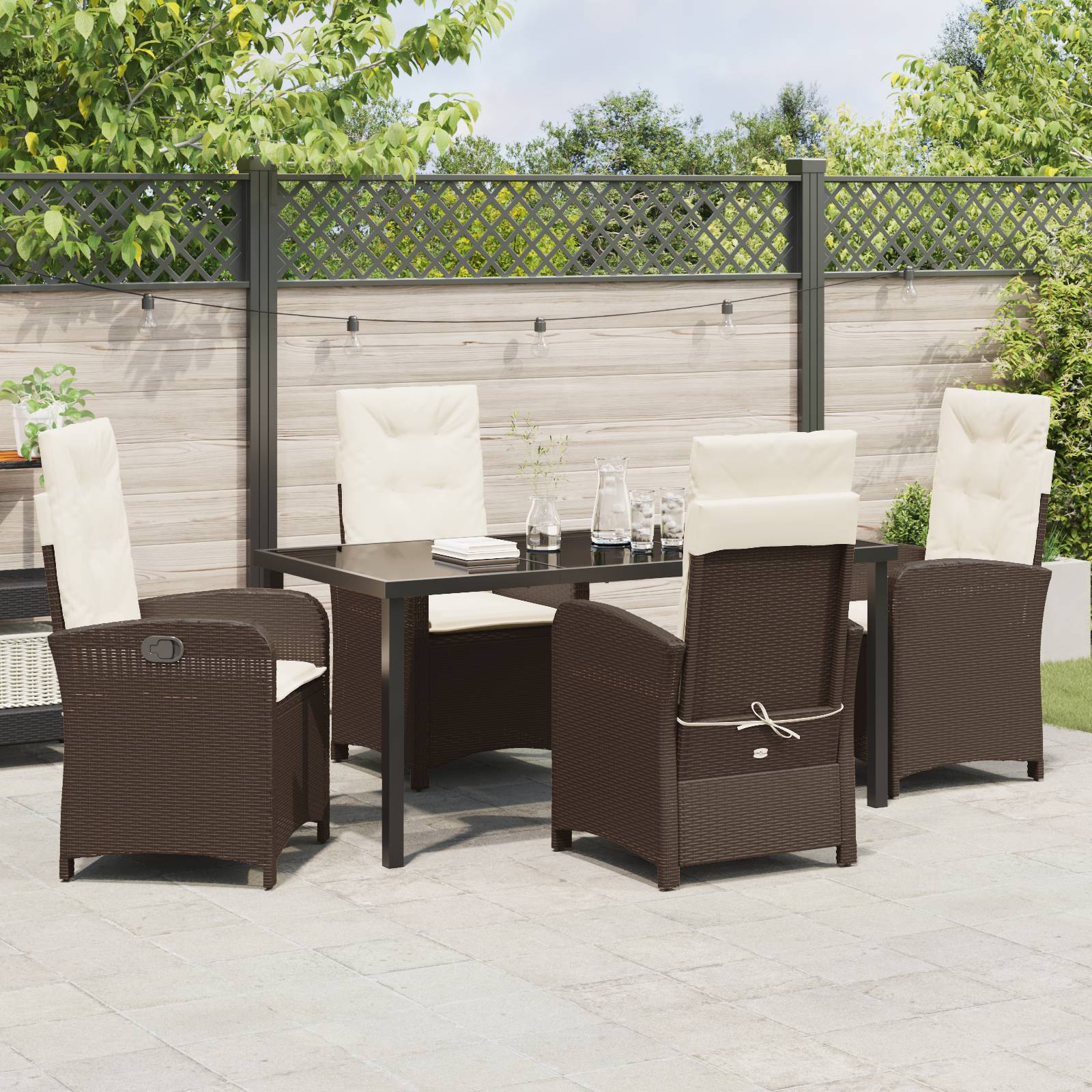 vidaXL 5-teiliges Garten-Ess-Set mit Kissen in Braun aus Poly-Rattan