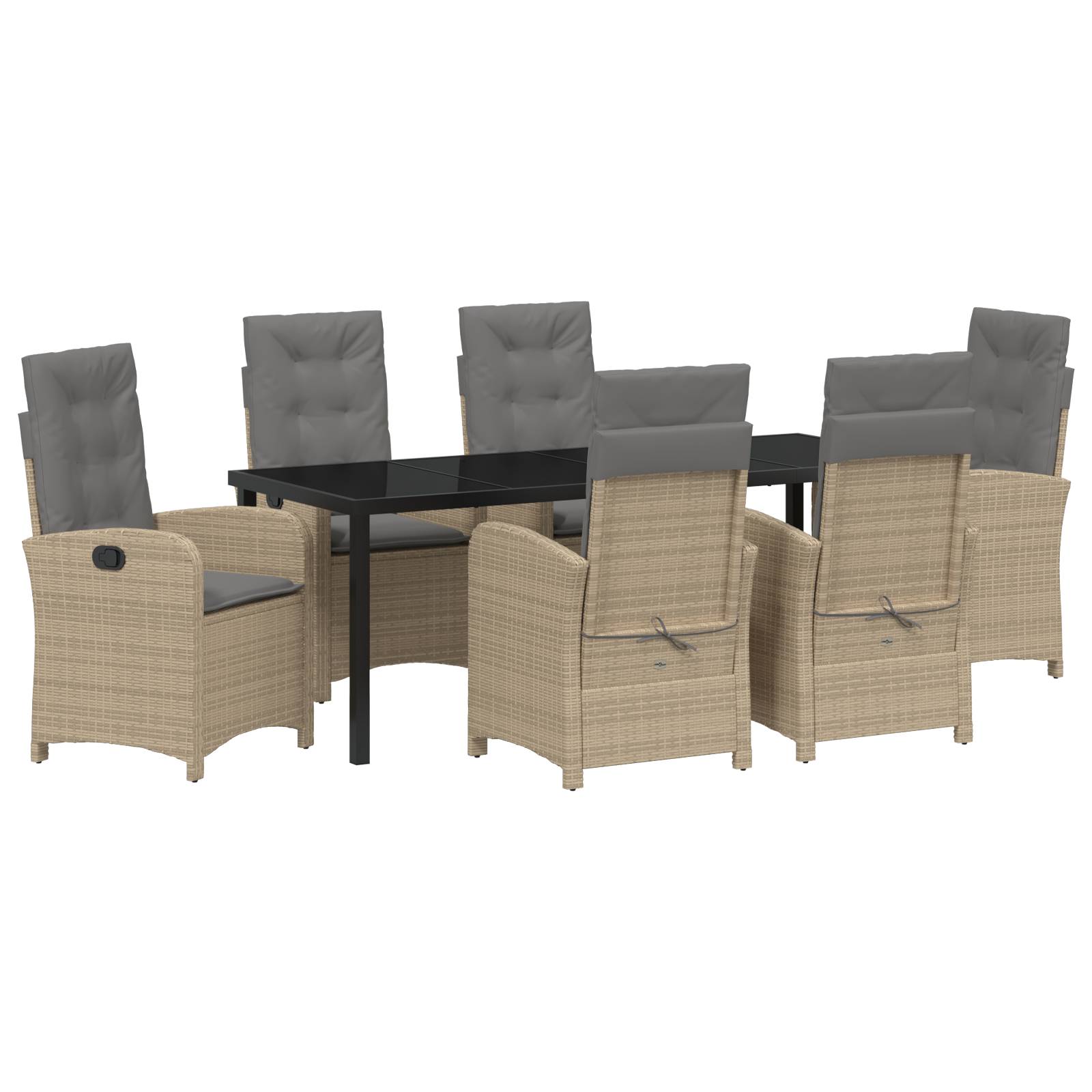 vidaXL 7-teiliges Garten-Esszimmer-Set mit Kissen - Beige Poly Rattan