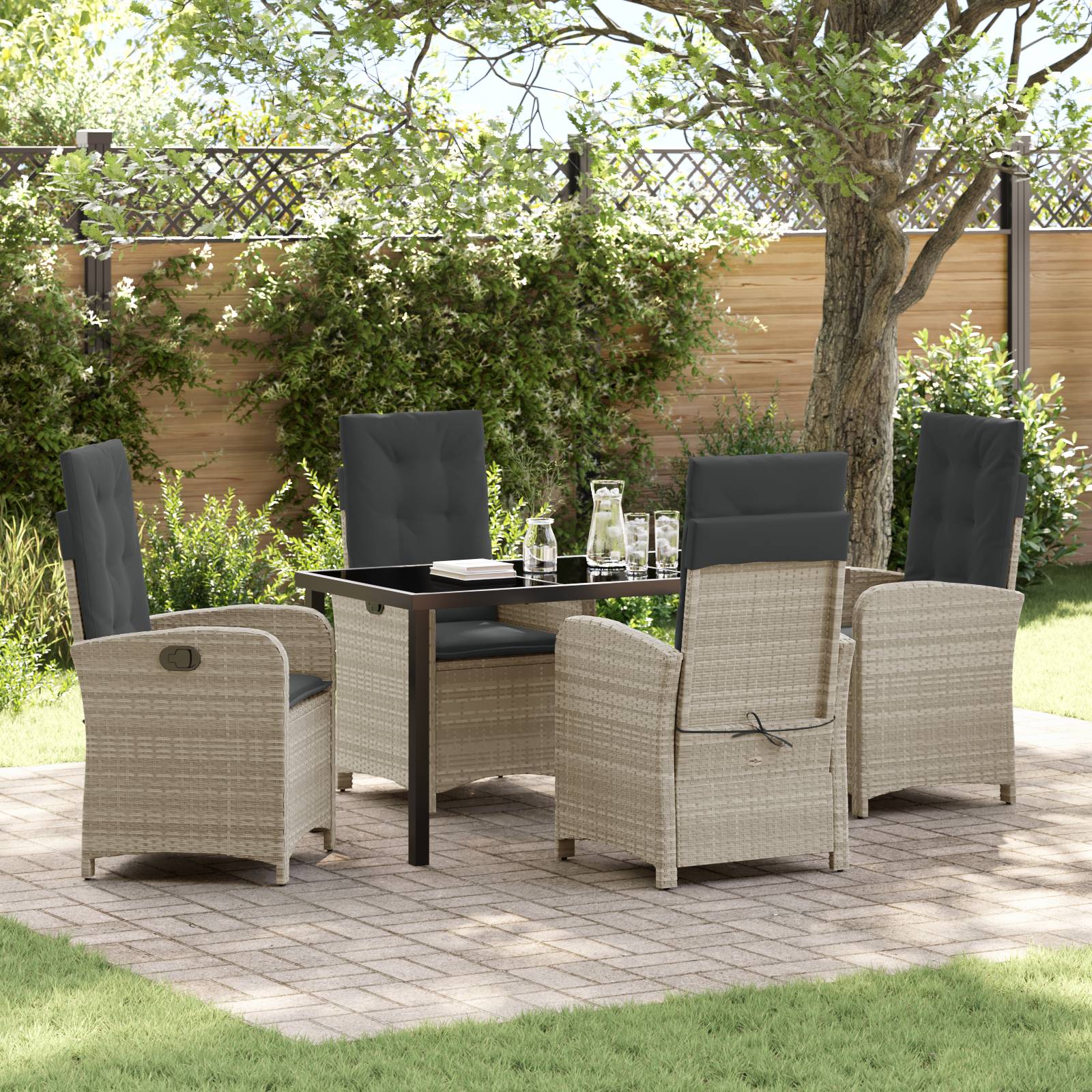 vidaXL 5-teiliges Garten-Dining-Set mit Kissen in hellgrauem Poly-Rattan