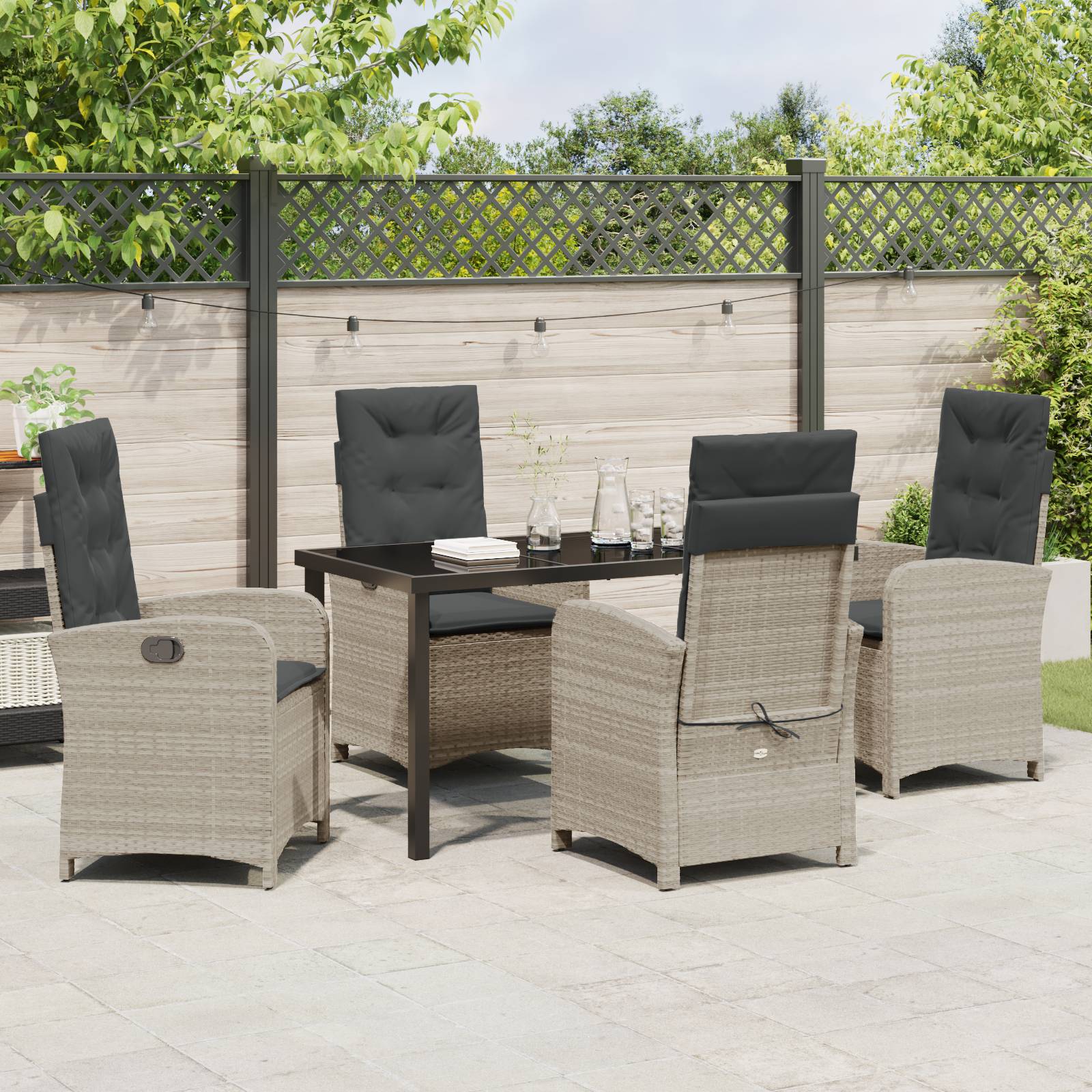 vidaXL 5-teiliges Garten-Dining-Set mit Kissen in hellgrauem Poly-Rattan