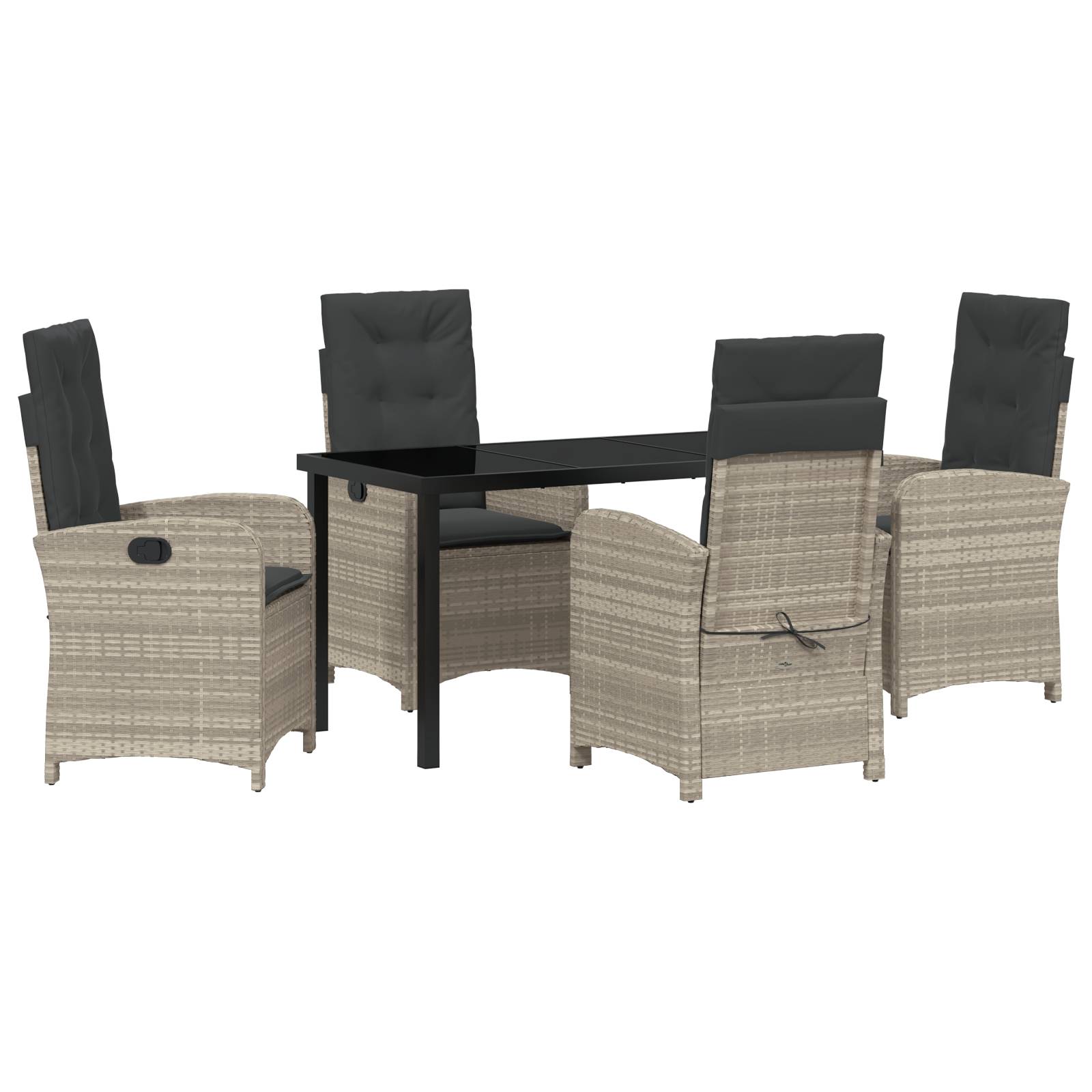 vidaXL 5-teiliges Garten-Dining-Set mit Kissen in hellgrauem Poly-Rattan