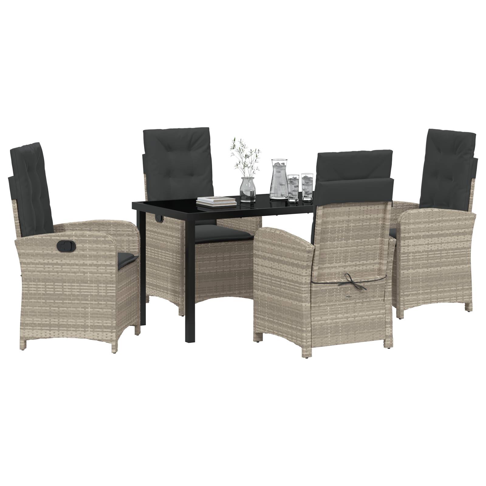 vidaXL 5-teiliges Garten-Dining-Set mit Kissen in hellgrauem Poly-Rattan