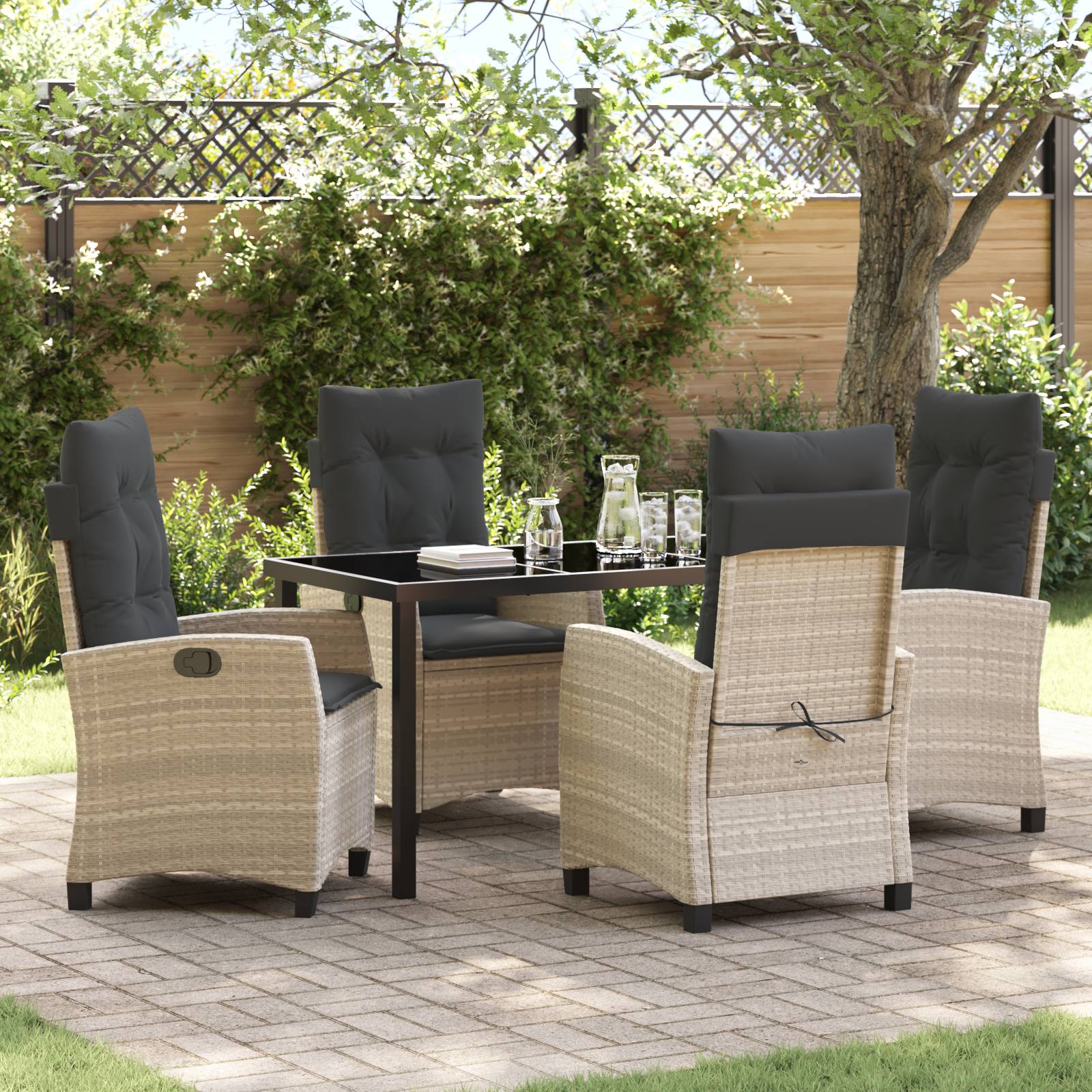 vidaXL 5-teiliges Garten-Ess-Set mit Kissen in Hellgrau aus Poly-Rattan