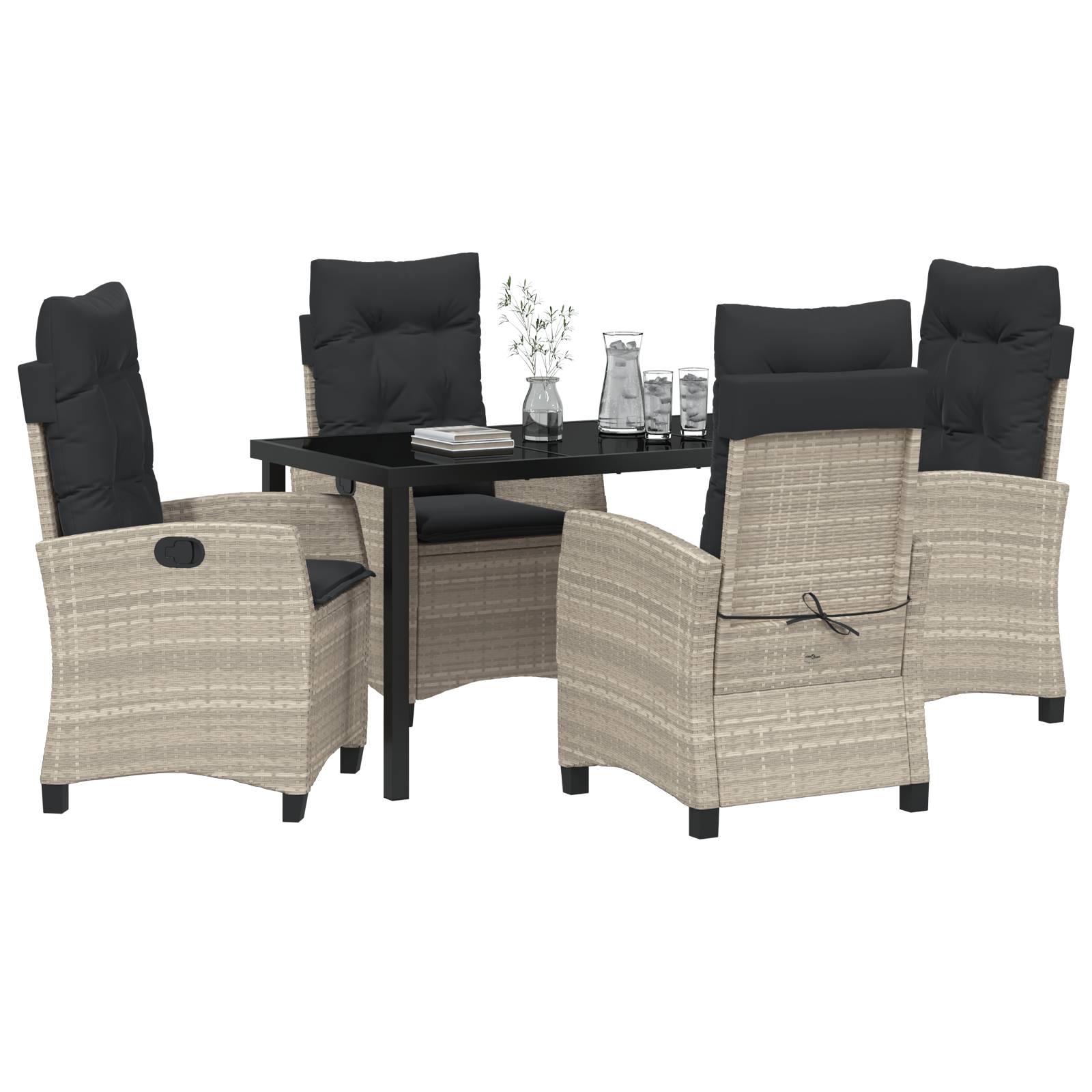 vidaXL 5-teiliges Garten-Ess-Set mit Kissen in Hellgrau aus Poly-Rattan