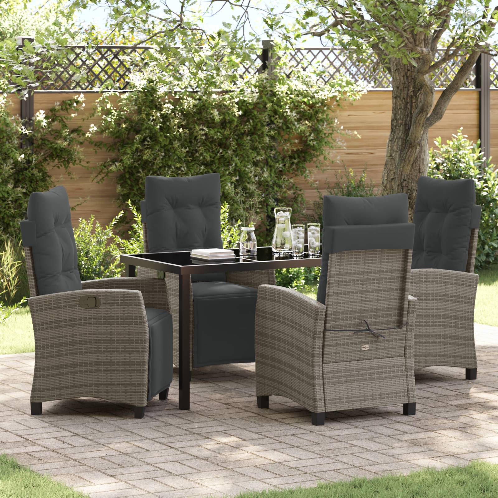 vidaXL 5-tlg. Garten-Essgruppe Grau Poly Rattan