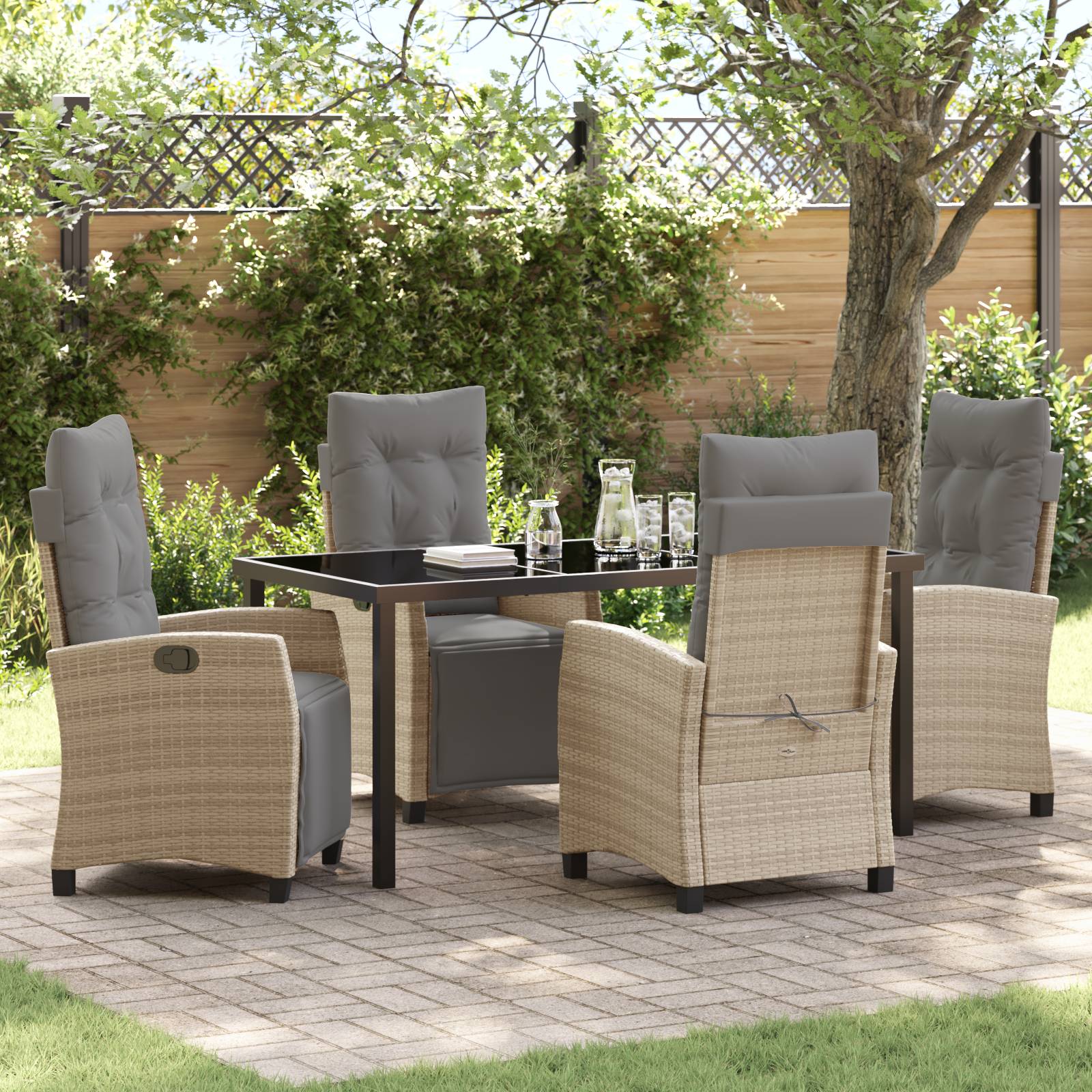 vidaXL 5-tlg. Garten-Essgruppe Beige Poly Rattan