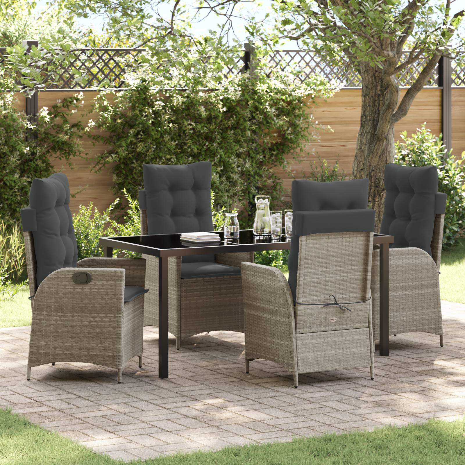 vidaXL 5-tlg. Garten-Essgruppe mit Kissen Hellgrau Poly Rattan