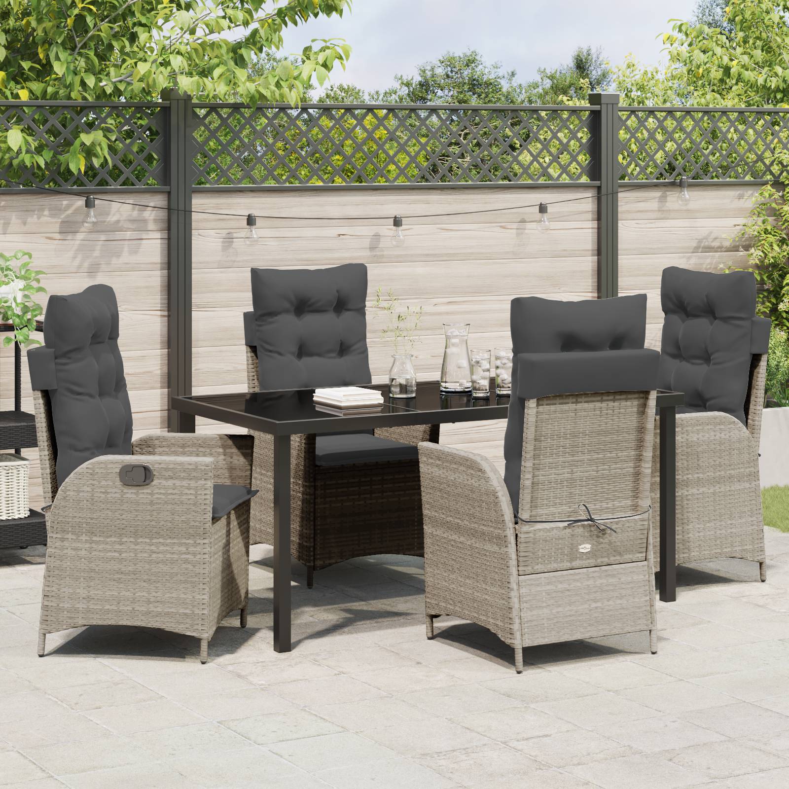 vidaXL 5-tlg. Garten-Essgruppe mit Kissen Hellgrau Poly Rattan