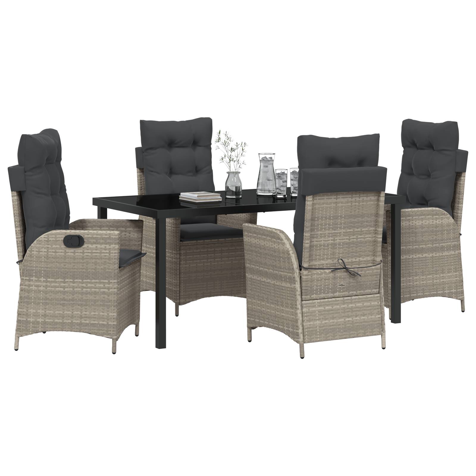 vidaXL 5-tlg. Garten-Essgruppe mit Kissen Hellgrau Poly Rattan