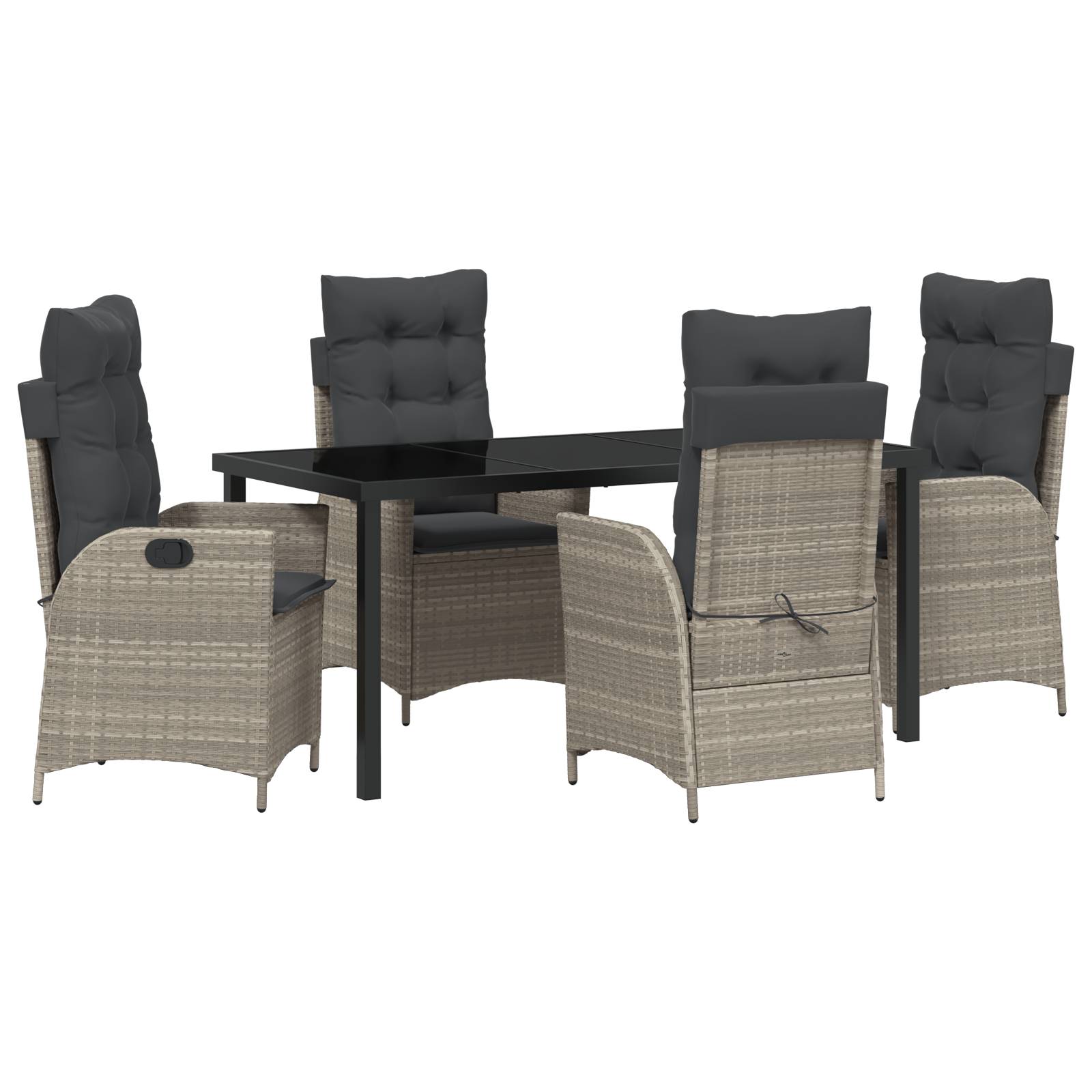 vidaXL 5-tlg. Garten-Essgruppe mit Kissen Hellgrau Poly Rattan