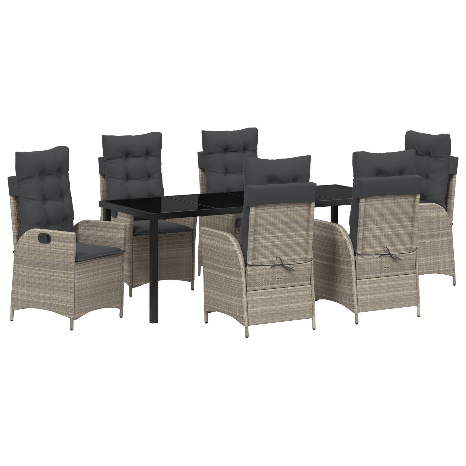vidaXL 7-tlg. Garten-Essgruppe mit Kissen Hellgrau Poly Rattan