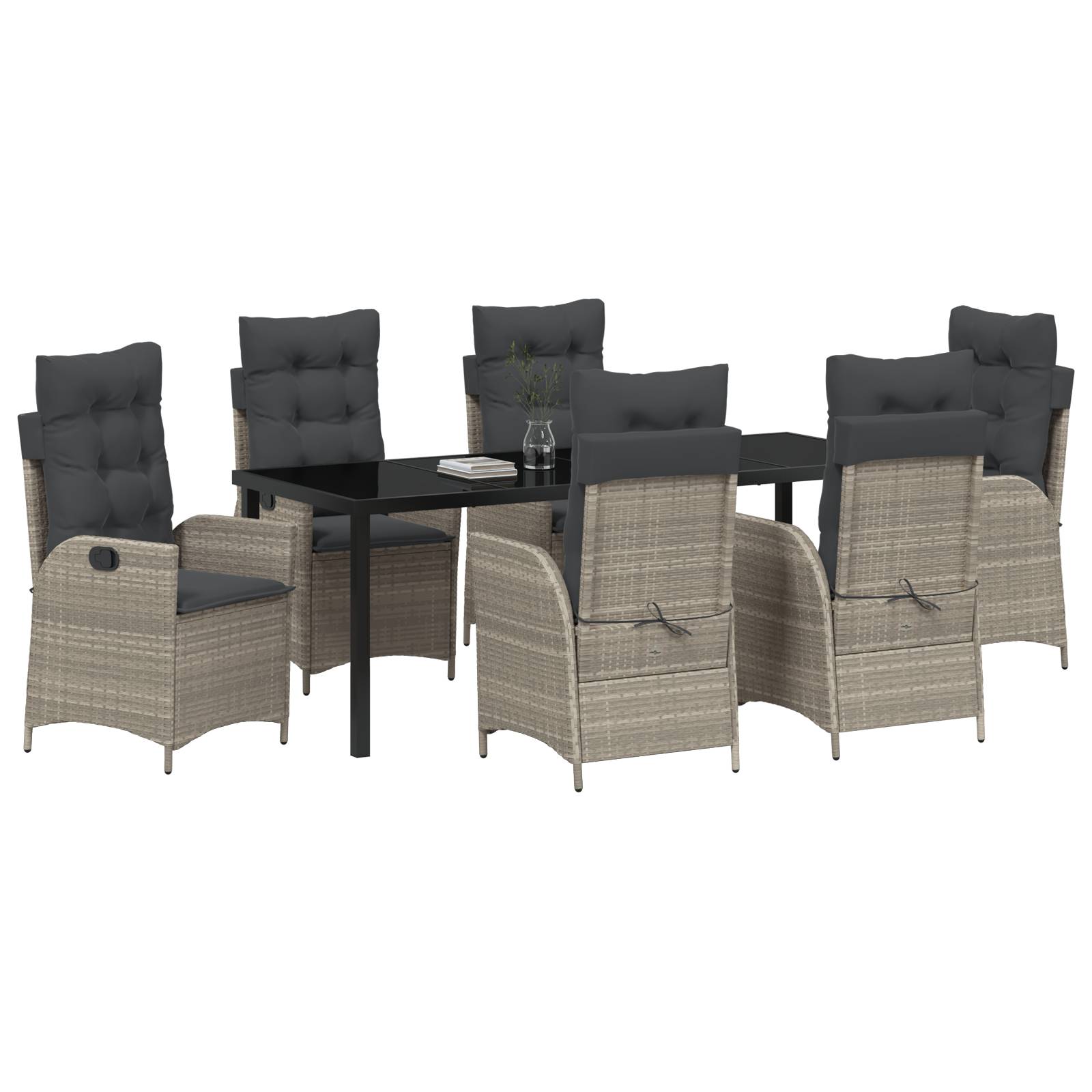 vidaXL 7-tlg. Garten-Essgruppe mit Kissen Hellgrau Poly Rattan