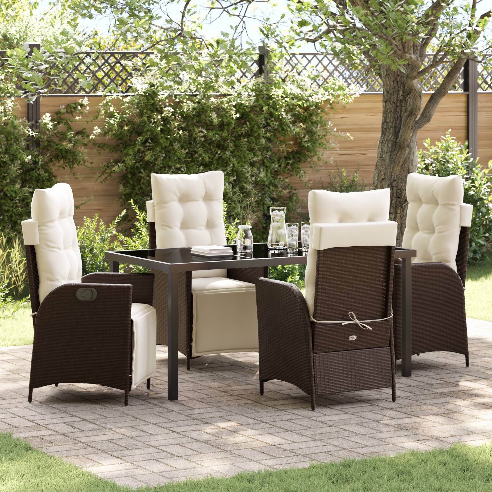 vidaXL 5-teiliges Garten-Essenset Braun Poly Rattan