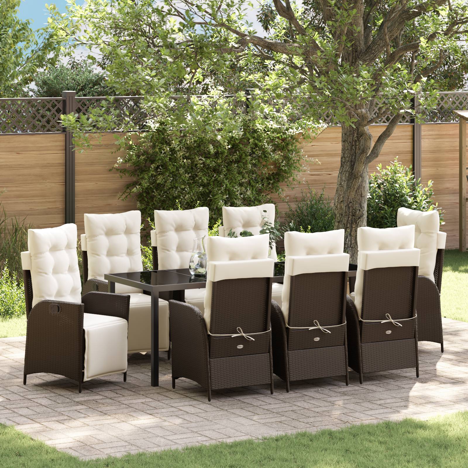 vidaXL 9-teiliges Garten-EssSet aus braunem Poly-Rattan