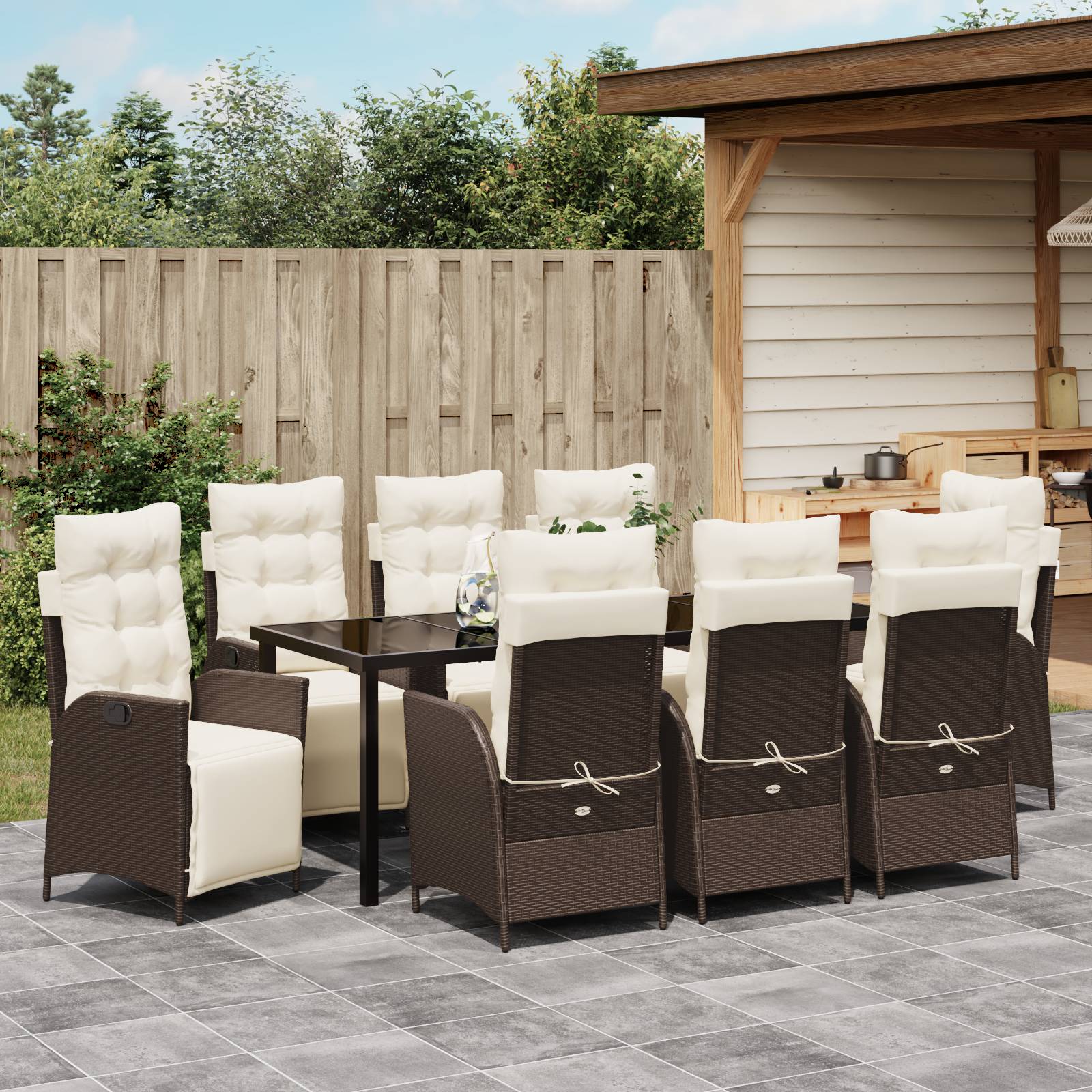vidaXL 9-teiliges Garten-EssSet aus braunem Poly-Rattan
