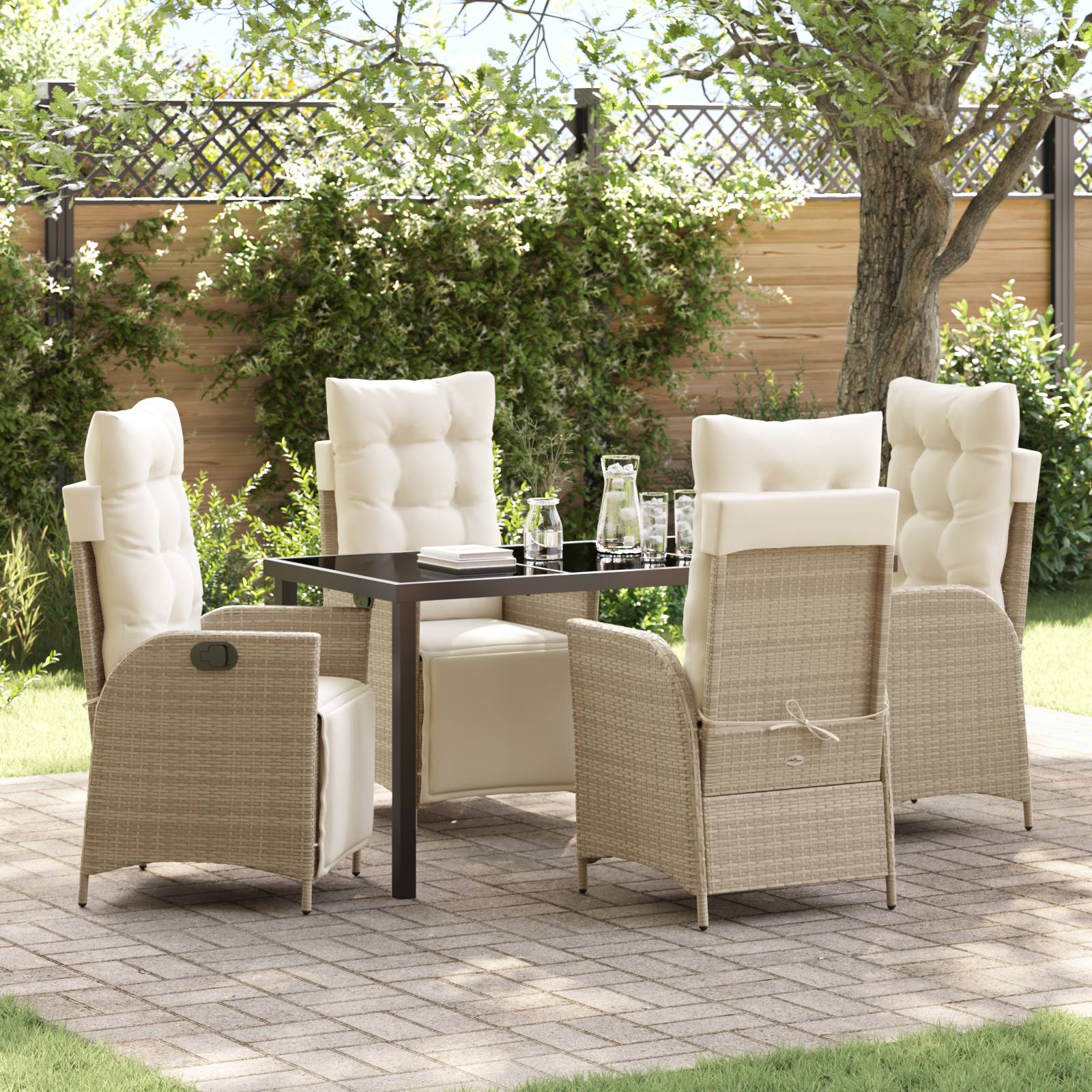 vidaXL 5-teiliges Garten-Esszimmer-Set, Beige, Poly-Rattan