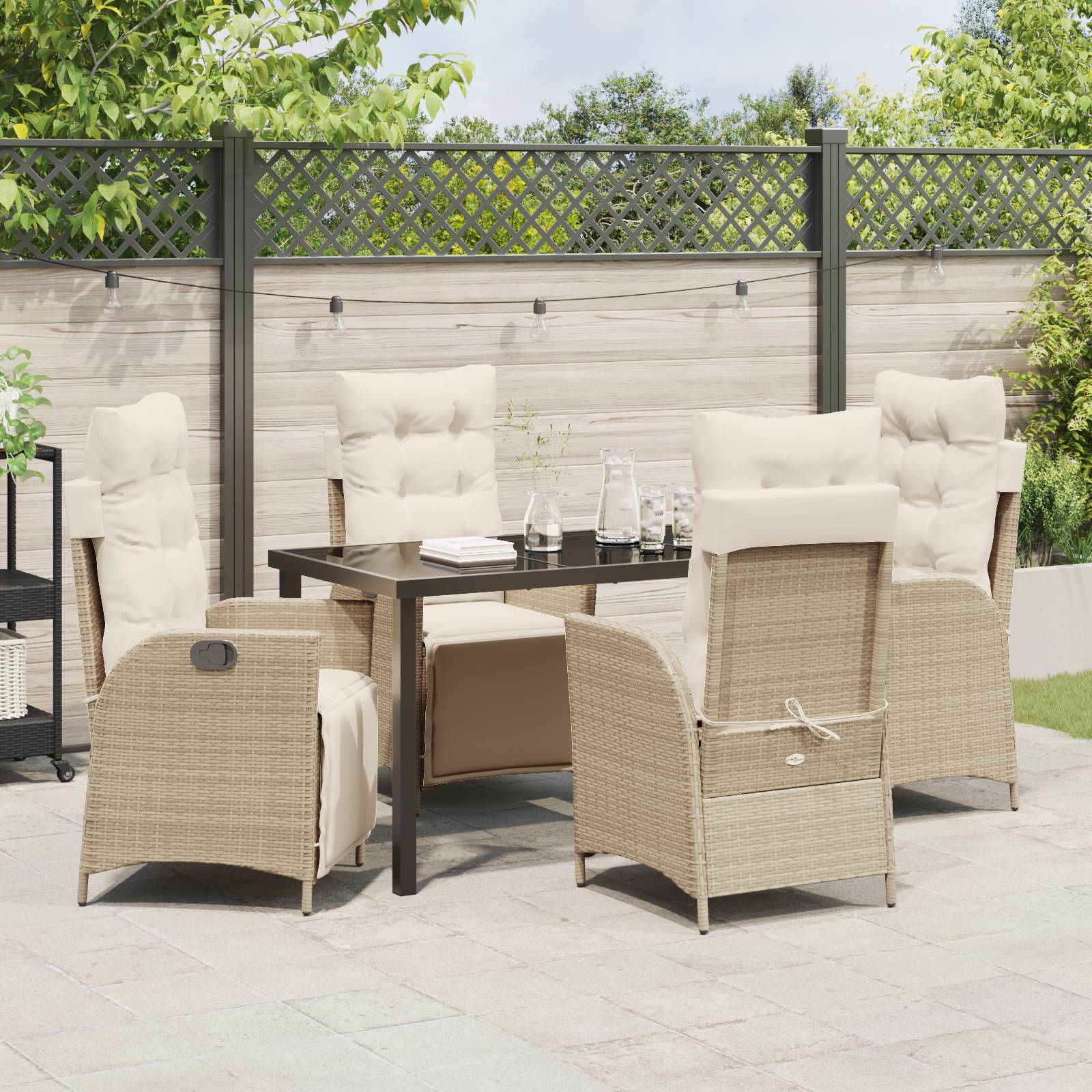 vidaXL 5-teiliges Garten-Esszimmer-Set, Beige, Poly-Rattan