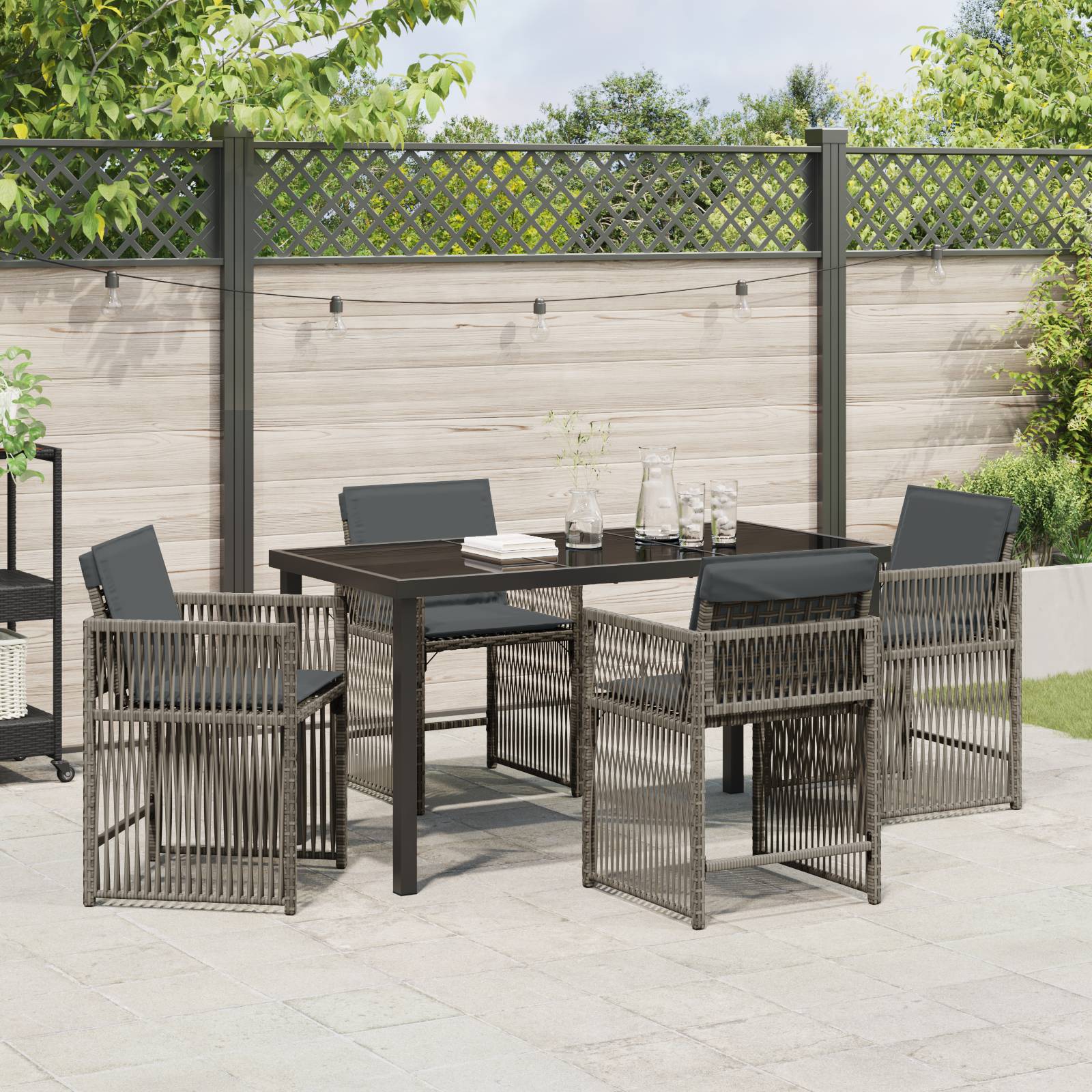 vidaXL 5-teiliges Garten-Ess-Set mit Kissen in Grau Poly-Rattan