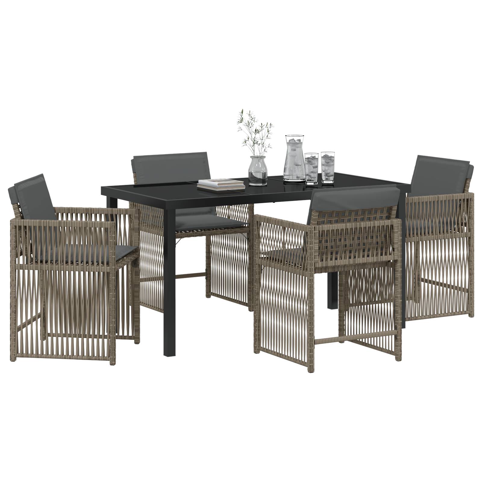 vidaXL 5-teiliges Garten-Ess-Set mit Kissen in Grau Poly-Rattan