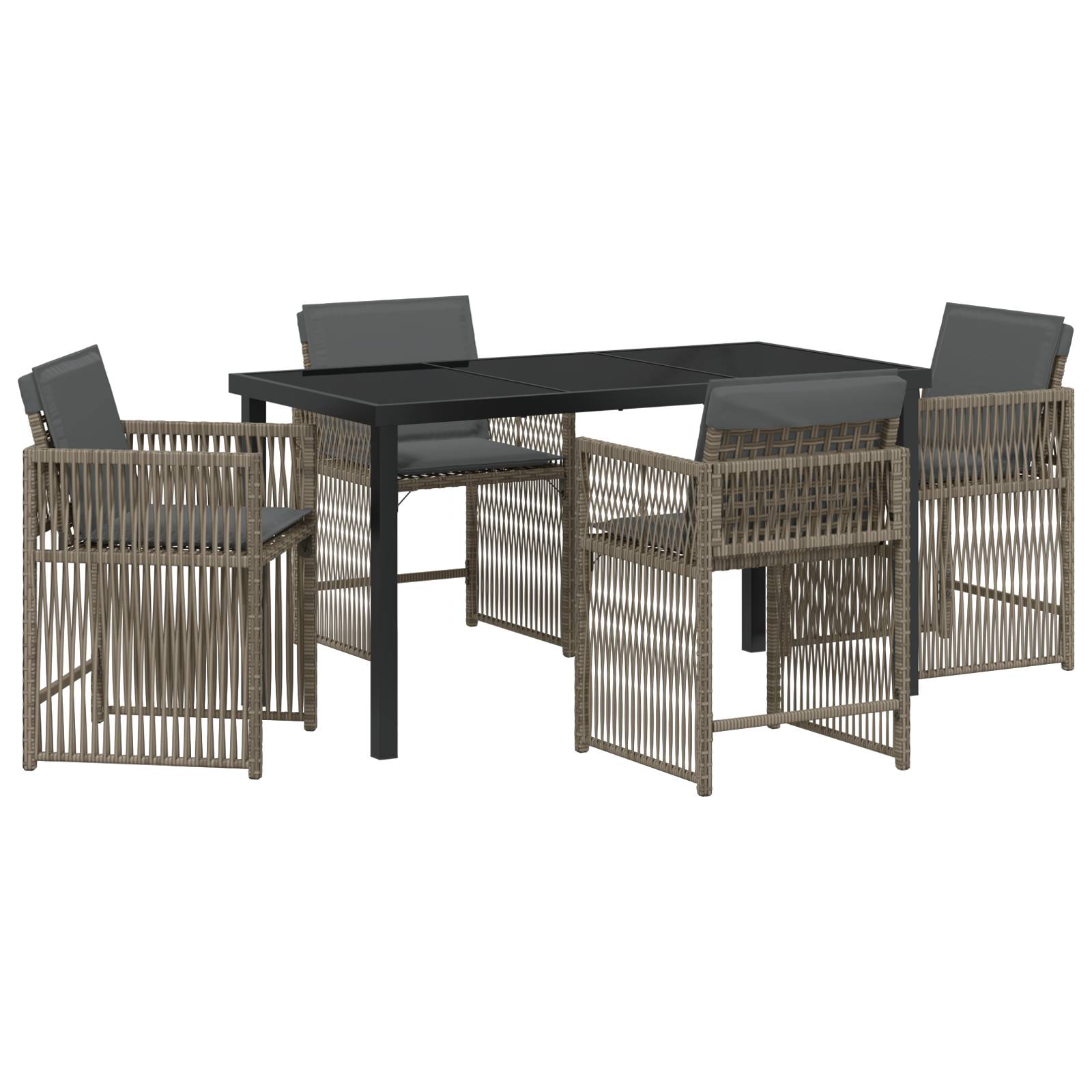 vidaXL 5-teiliges Garten-Ess-Set mit Kissen in Grau Poly-Rattan