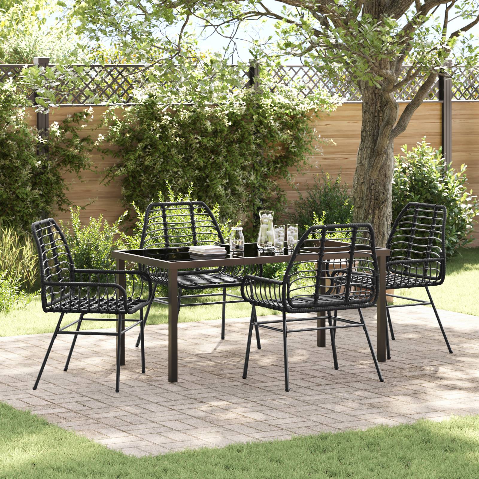 vidaXL 5-teiliges Gartentisch-Set Schwarz Poly Rattan
