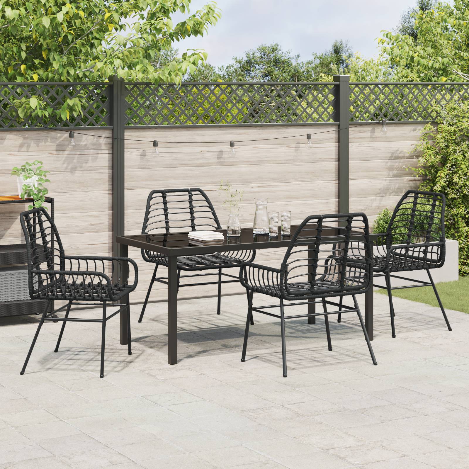 vidaXL 5-teiliges Gartentisch-Set Schwarz Poly Rattan